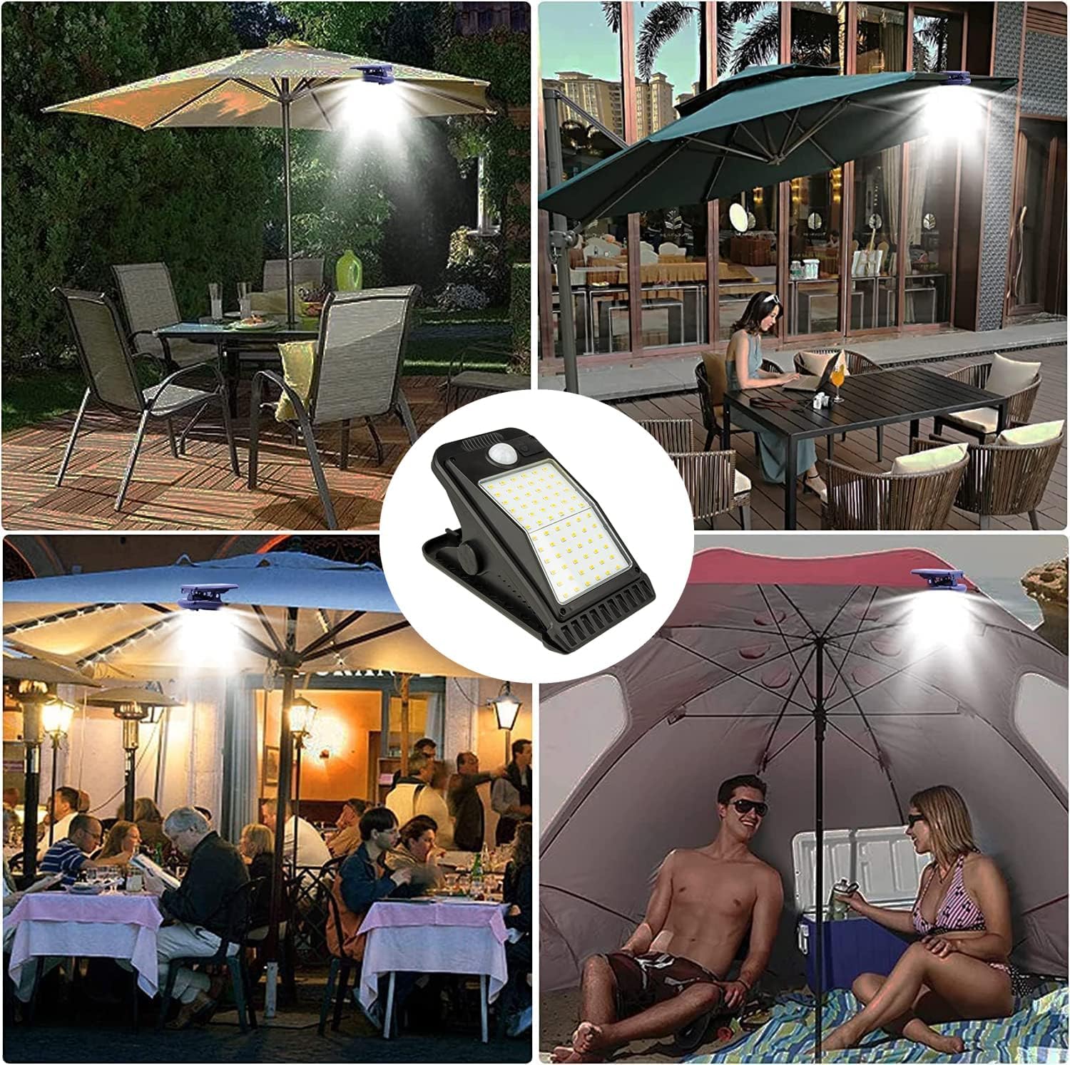 KINGCOO Lampada solare con sensore di movimento per esterni, portatile, impermeabile, 72 LED, con clip, luci solari da campeggio, luci di sicurezza per coperta, recinzione, garage, escursioni,