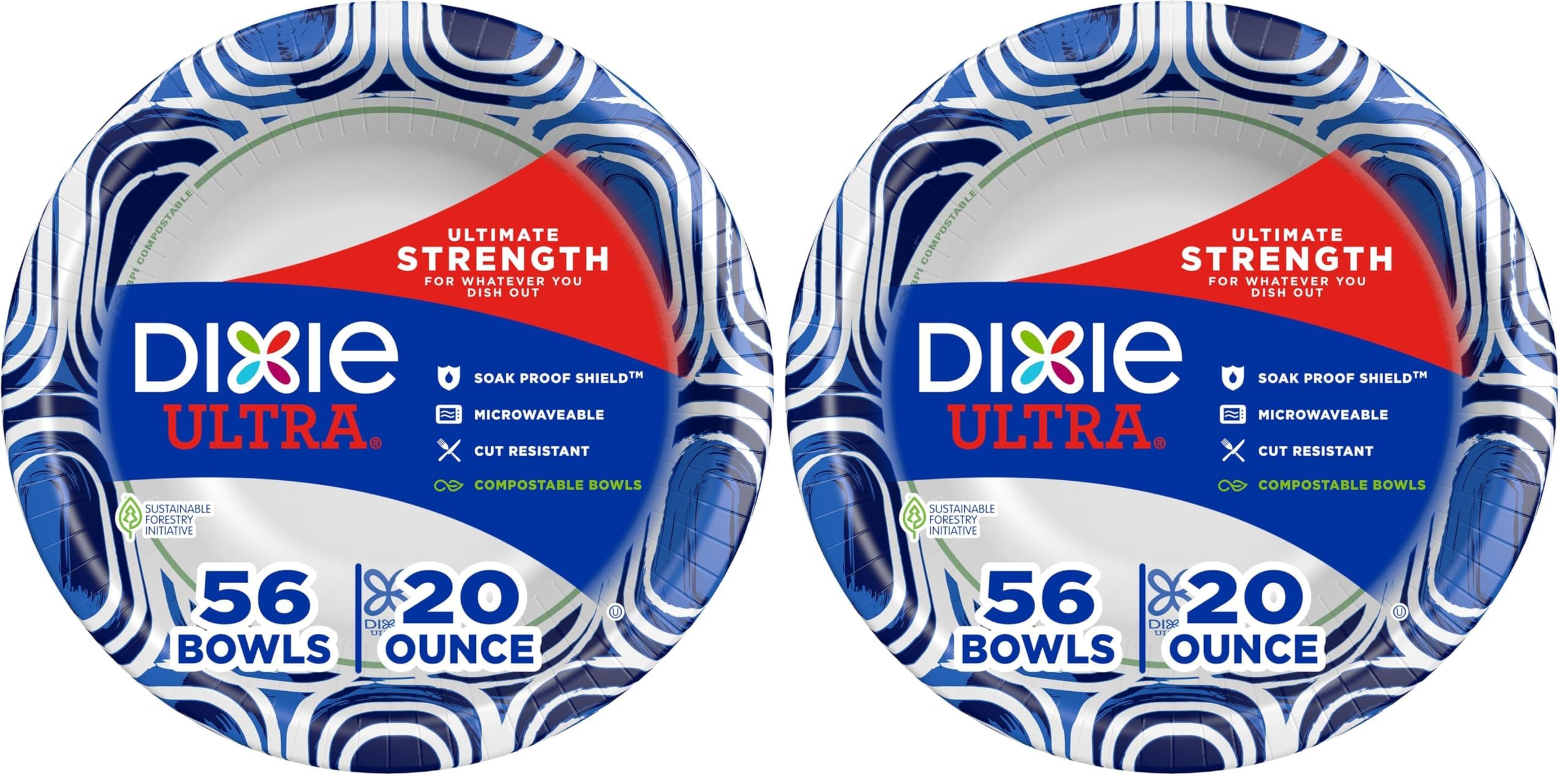 Dixie Ultra, Large Paper Bowls, 20 Oz, Microwave Safe, Compostable, Disposable Bowls Great For Breakfast, Lunch, And Dinner Meals, 56 Count (Pack of 2)