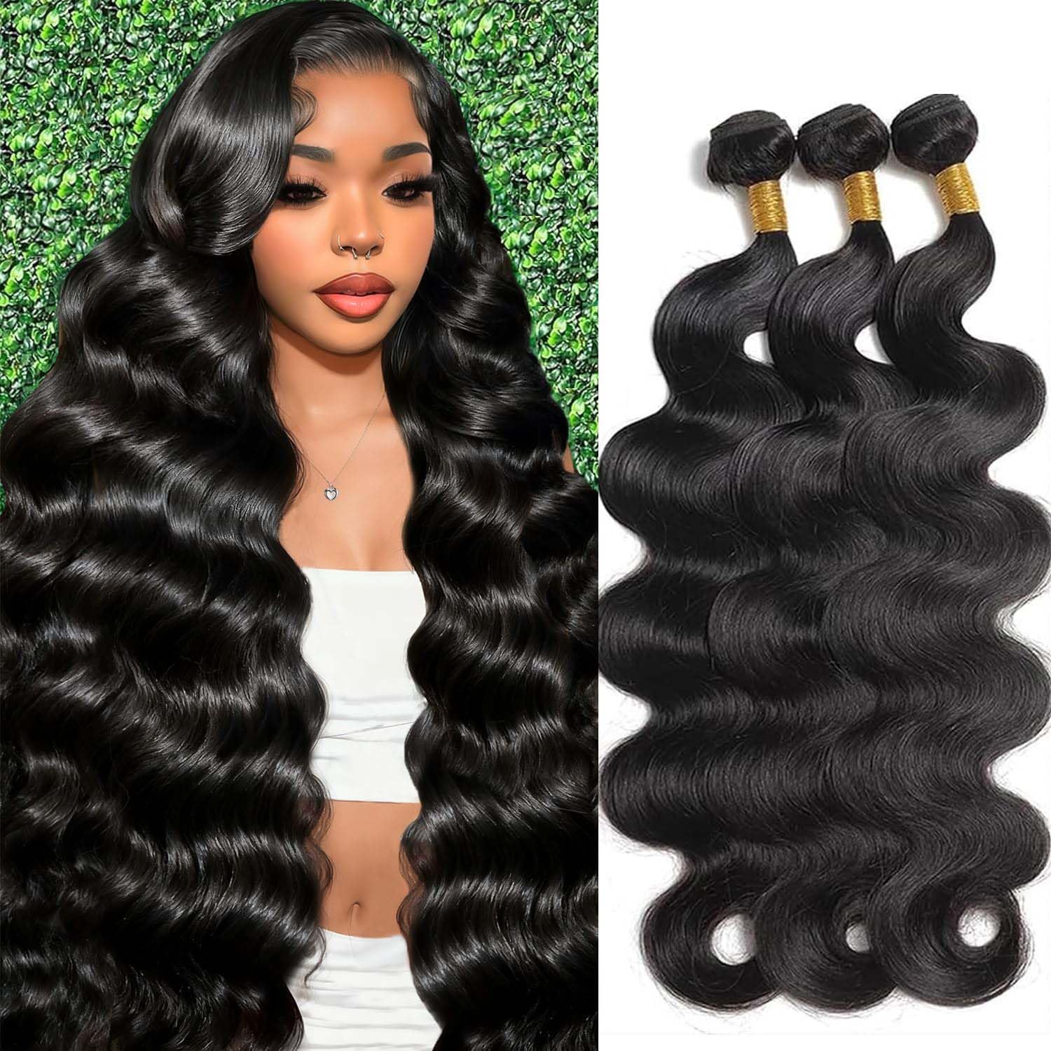 AGINBUY Human Hair Bundles Body Wave 18 20 22Inch 12A Brazilian Weave 3 Bundles for Women Natural Black Quick Weave Human Hair Extensions Double Weft