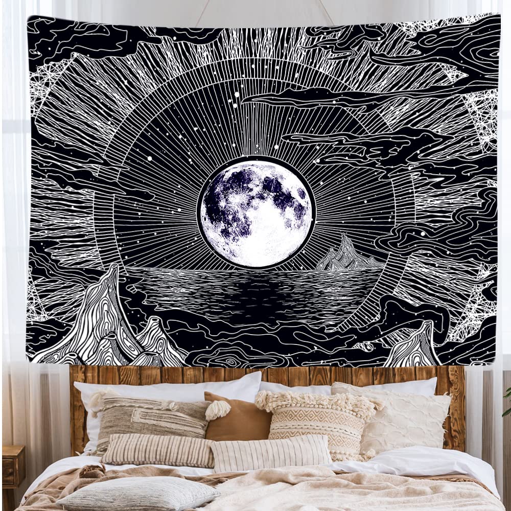 Ulticool, Decorative Wall Tapestry Bedroom, Moon Stars Nature Clouds Bohemian Psychedelic Mountains - Image 2