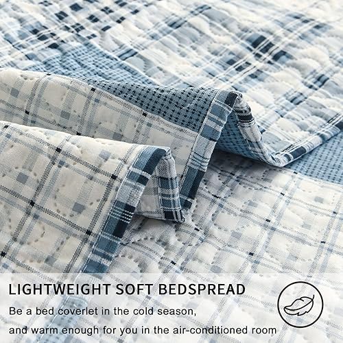 Miniatura 3 de Jarson Juego de edredón a cuadros de 3 piezas, tamaño King, juego de ropa de cama ligero y suave a cuadros de verano, colcha reversible con diseño