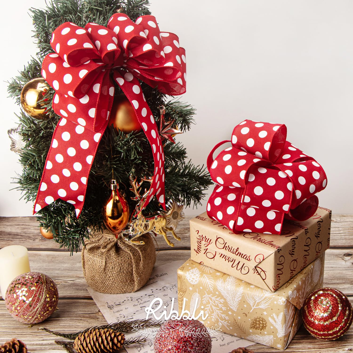 Amazon.com: Ribbli Red and White Polka Dot Wired Ribbon, 2-1/2