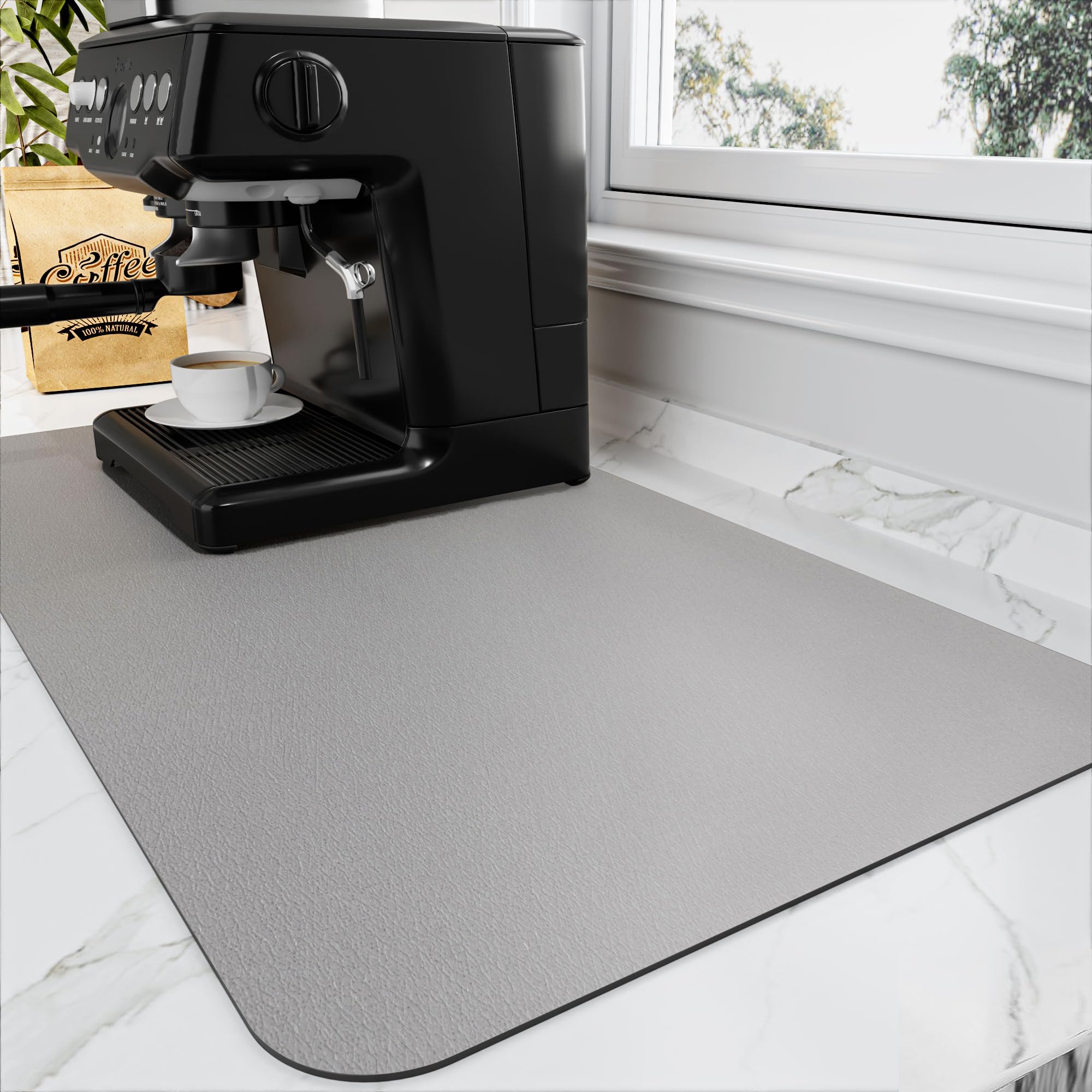 HotLive Alfombrilla para cafetera, encimera de cocina, bar, secar platos, accesorio ideal para debajo de máquinas de expreso, absorbente, oculta las manchas, con base de goma