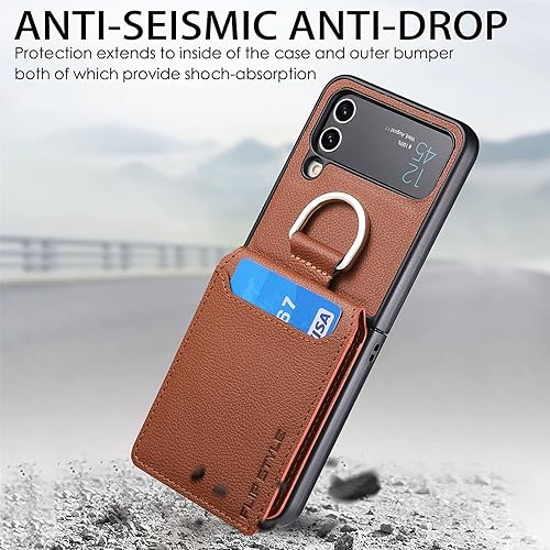 Miniatura 7 de Asuwish Funda de teléfono para Samsung Galaxy Z Flip 3 5G 2021 con ranura para tarjetas, funda tipo cartera y soporte de anillo, accesorios móviles