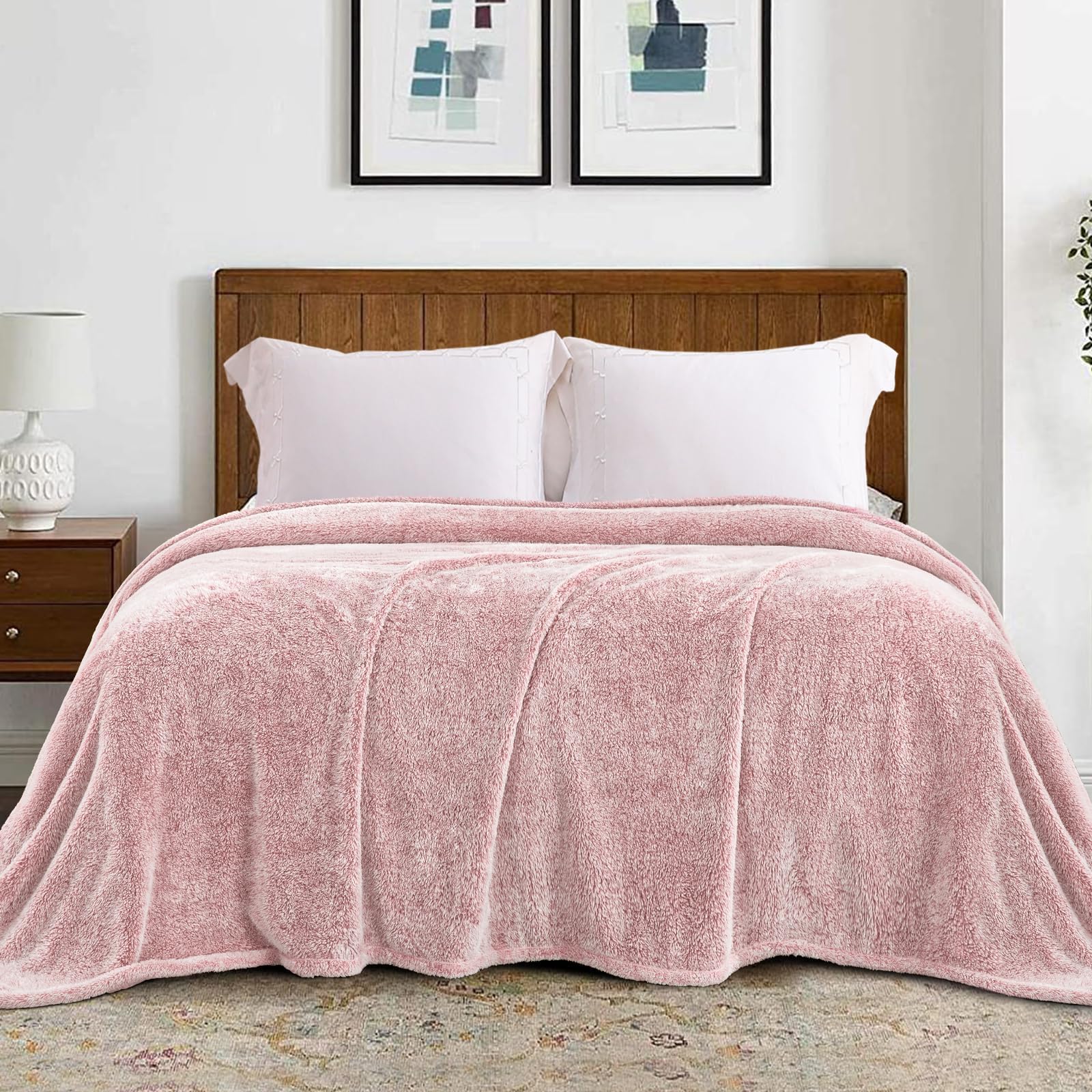 Exclusivo Mezcla Fuzzy Plush Fleece Bed Blanket King Size, Mixed Pink