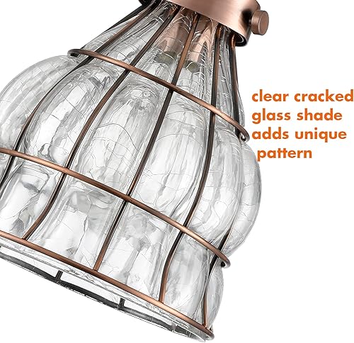 Miniatura 2 de YUBOLE Luz colgante colgante colgante de jaula de alambre de vidrio agrietado vintage, cobre antiguo rojo