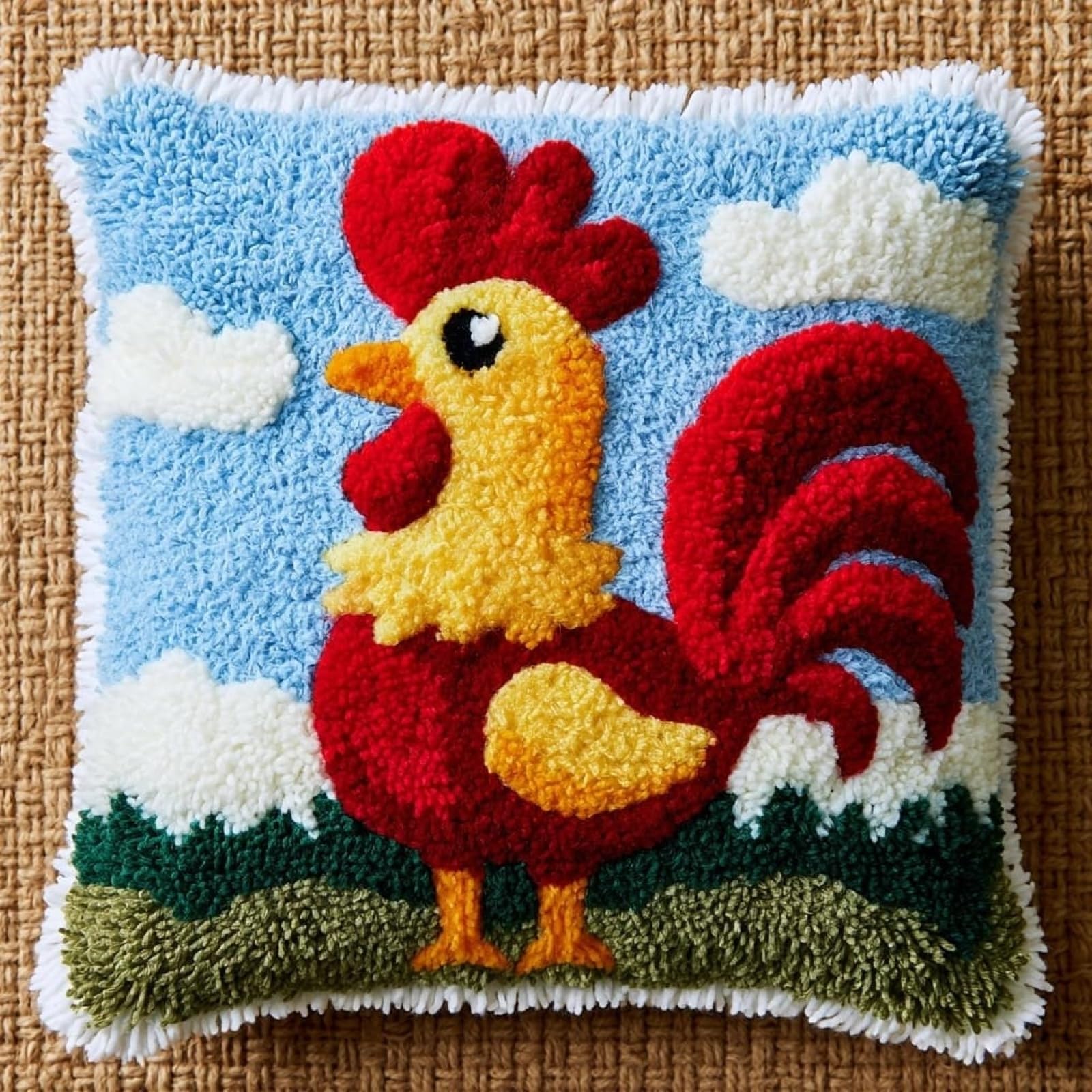 AxiangziK Latch Hook Pillow Kits 17x17in,Cartoon Rooster