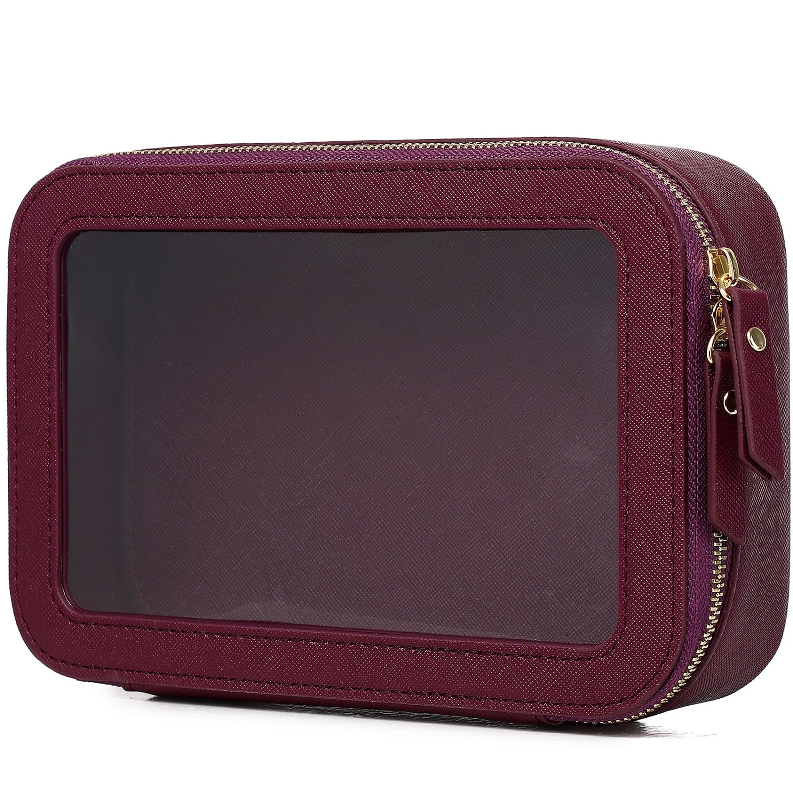 Clear Makeup Bag Small Cosmetic & Toiletry Bag Waterproof Travel Case Women's Pouch Organizer Makeup Bag for Car with Zipper (Burgundy, Small-1)