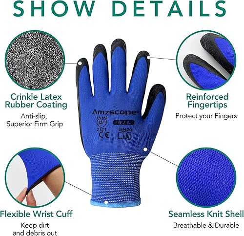 Miniatura 2 de Guantes de trabajo con revestimiento de poliuretano, 12 pares, guantes de jardín finos para hombres y mujeres, ideales para trabajo ligero