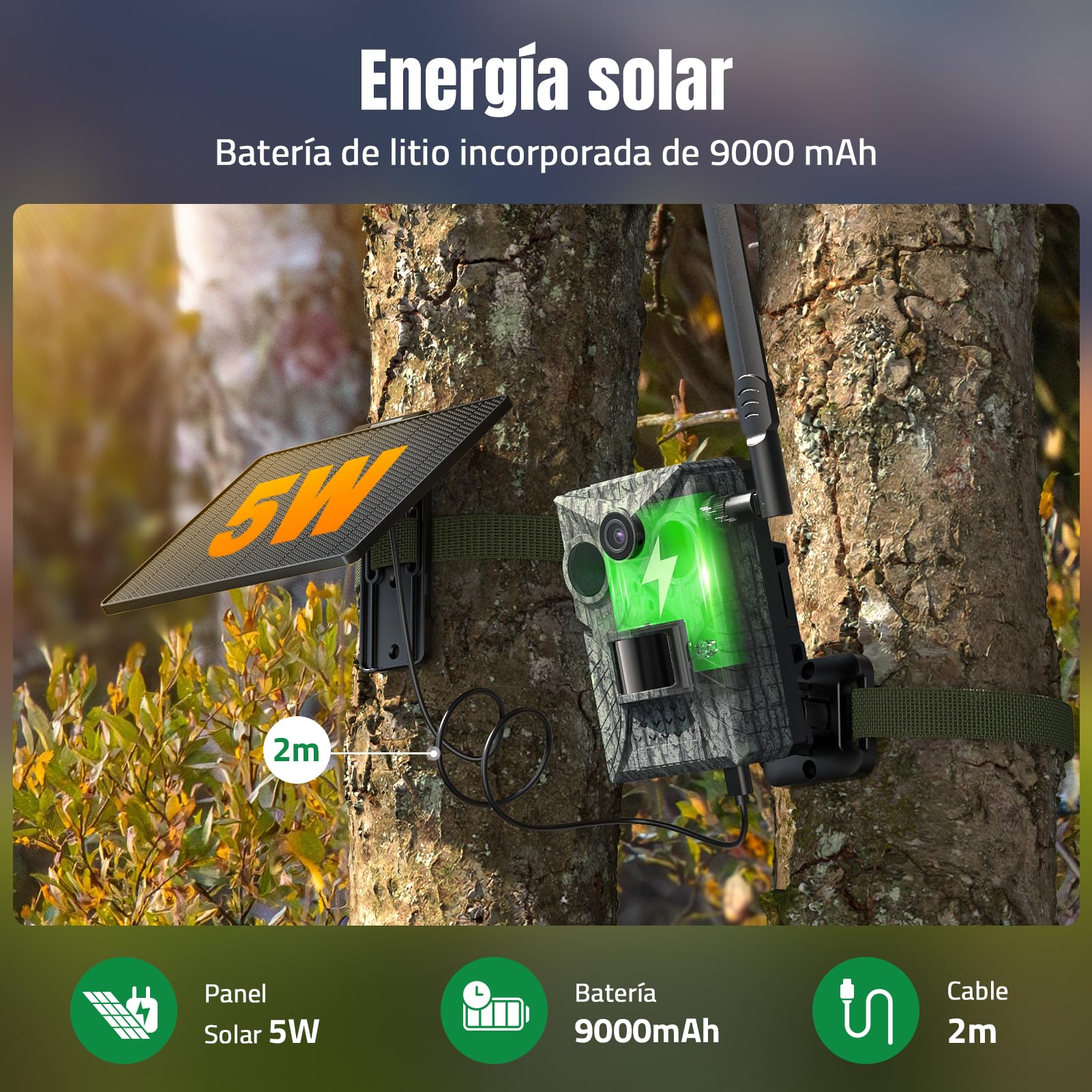 DEATTI 4G Solar Camara Fototrampeo con App Reconocimiento Animal por AI, 2K