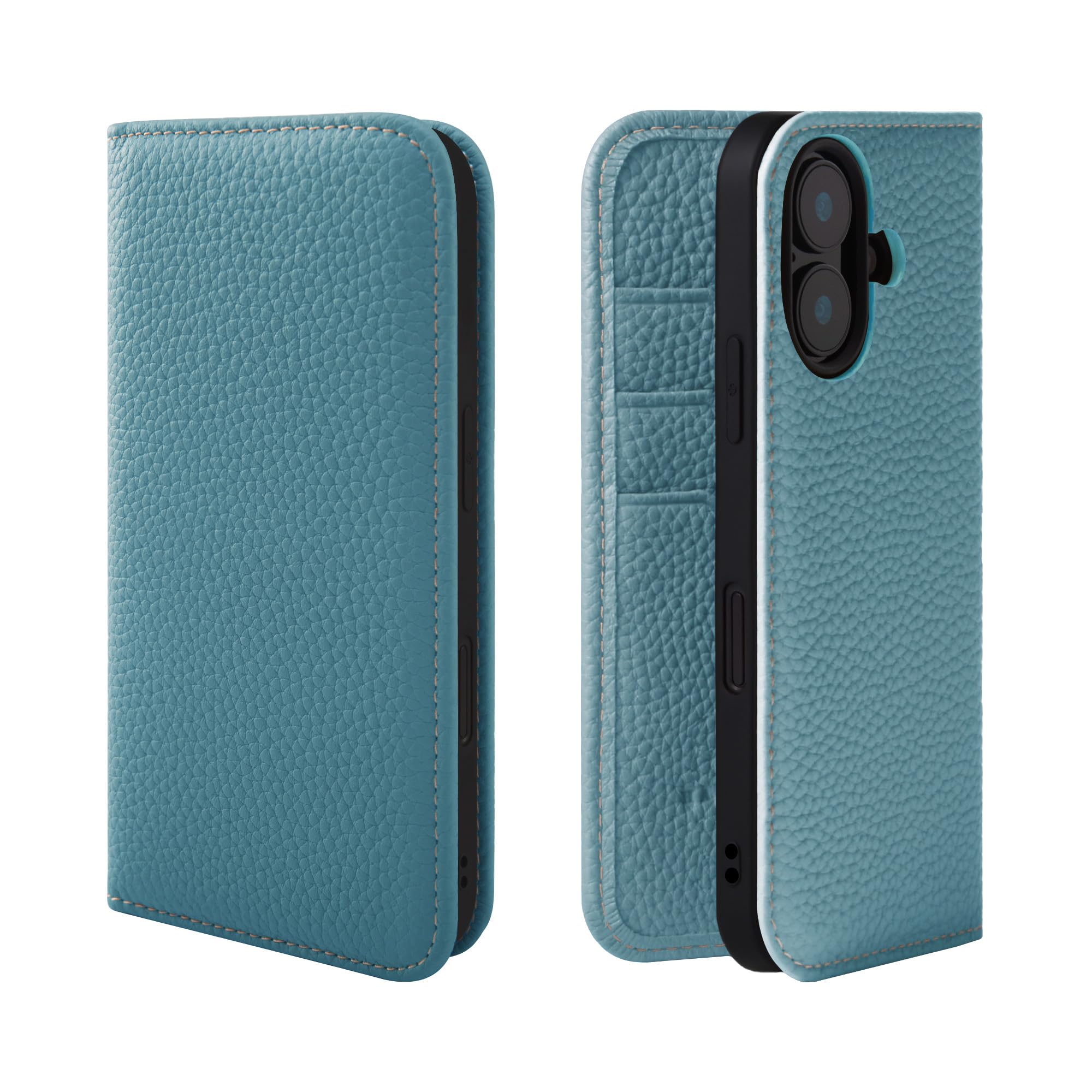 ♪ iPhone16 ケース 手帳型 本革レザー カード収納 スタンド　ブルー Amazon.co.jp: 適用 iPhone16 ケース 手帳型 いphone16 用 手帳型