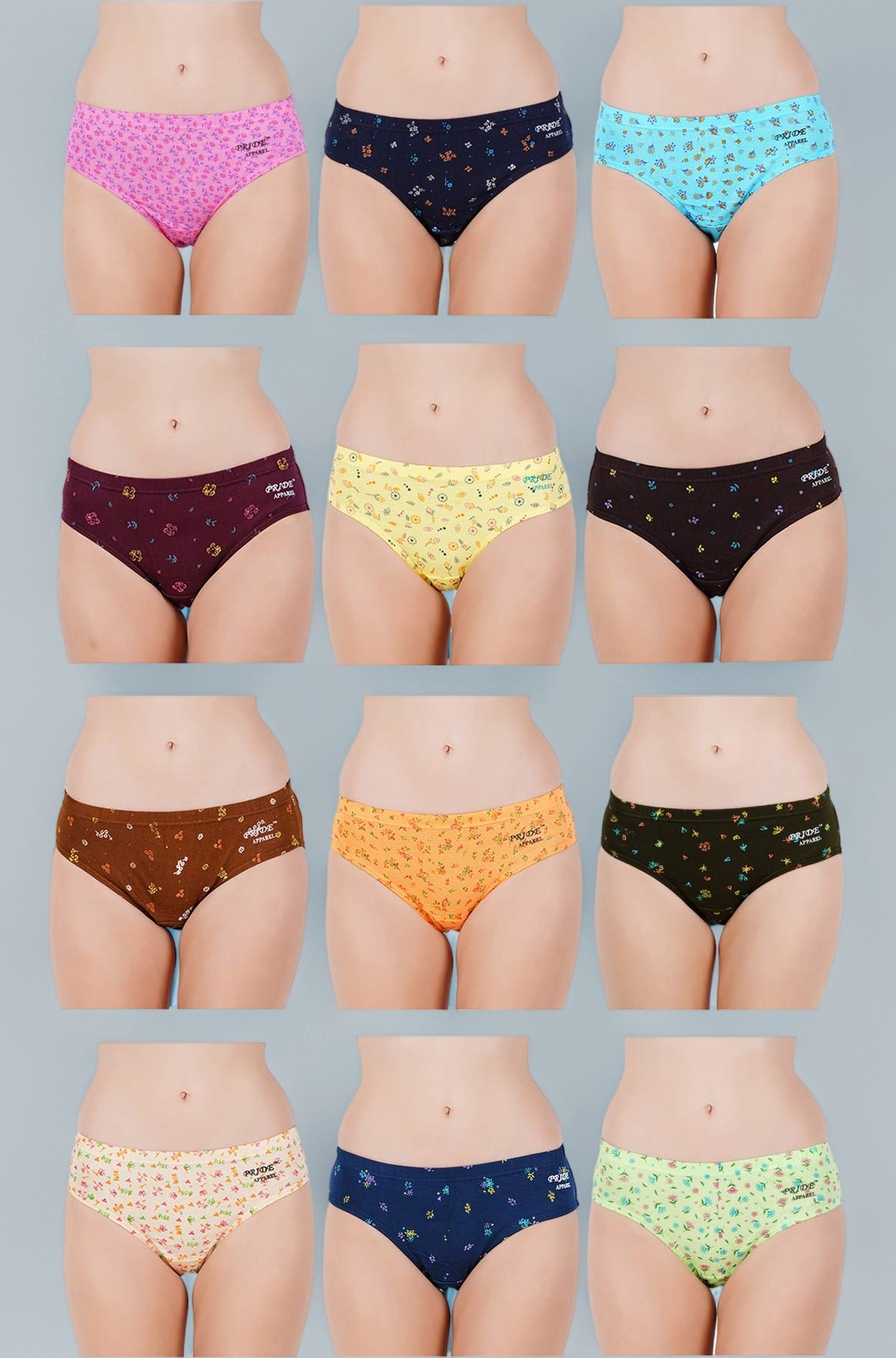 Cotton Dark Multi Color Cotton Hipster Panties Briefs fo Women -Pack of 12 (AV-LGT-DRK-12)