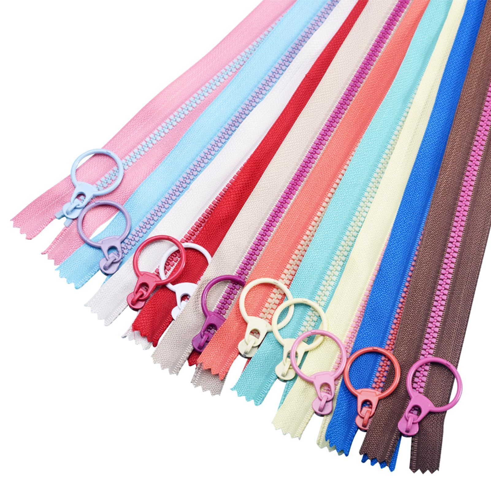 Photo 1 of **Only 12** 20Pcs Colorful Resin Zippers, BetterJonny Zippers with Ring Pulls for Clothes DIY Handbags Sewing Craft Accessories Mixed 10 Color - 10 Inch (25cm)