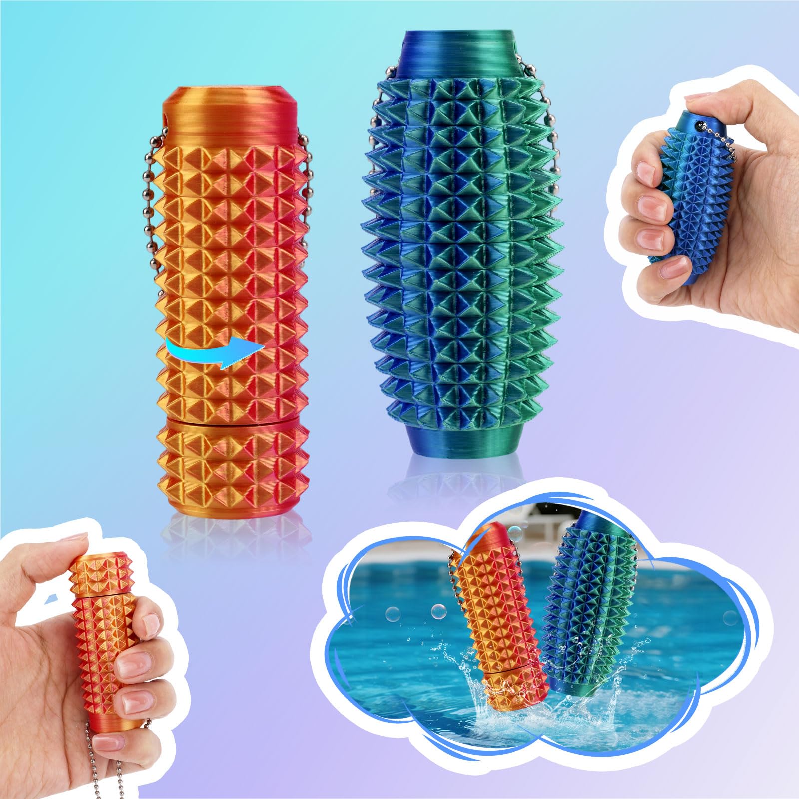 Fukaisu Set De 2 Porte-clés Fidget à Pointes - Anti-stress Tactile, Tourne Et Masseur Sensoriel