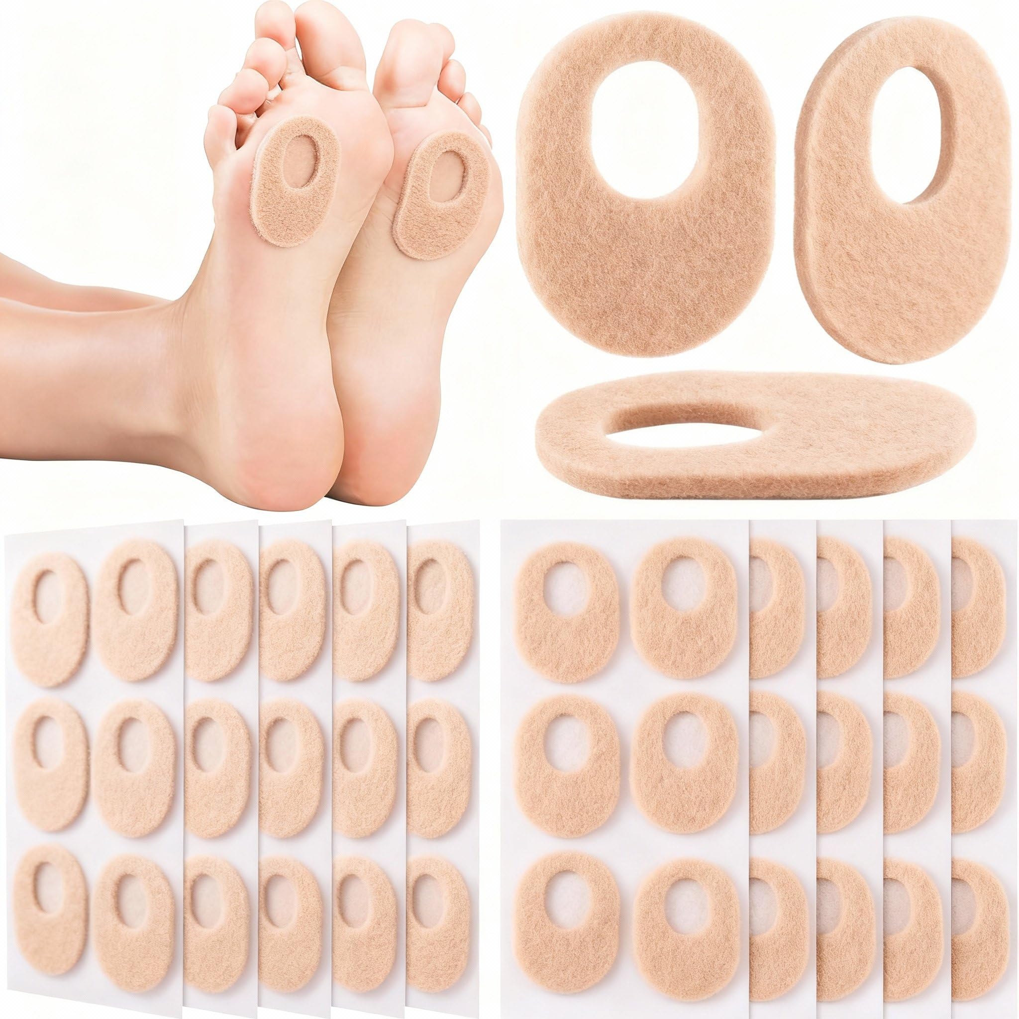 WILLBOND 60 Pcs Callus Pads Soft Felt Callus Oval Shape Corn Pads for Bottom of Foot Adhesive Foot Corn Cushion for Men and Women Feet Toes Heel Pain