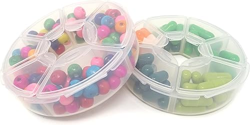 Honbay Caja de almacenamiento de plástico transparente con 6 compartimentos y forma redonda, organizador de pastillas y joyas para viajes o uso