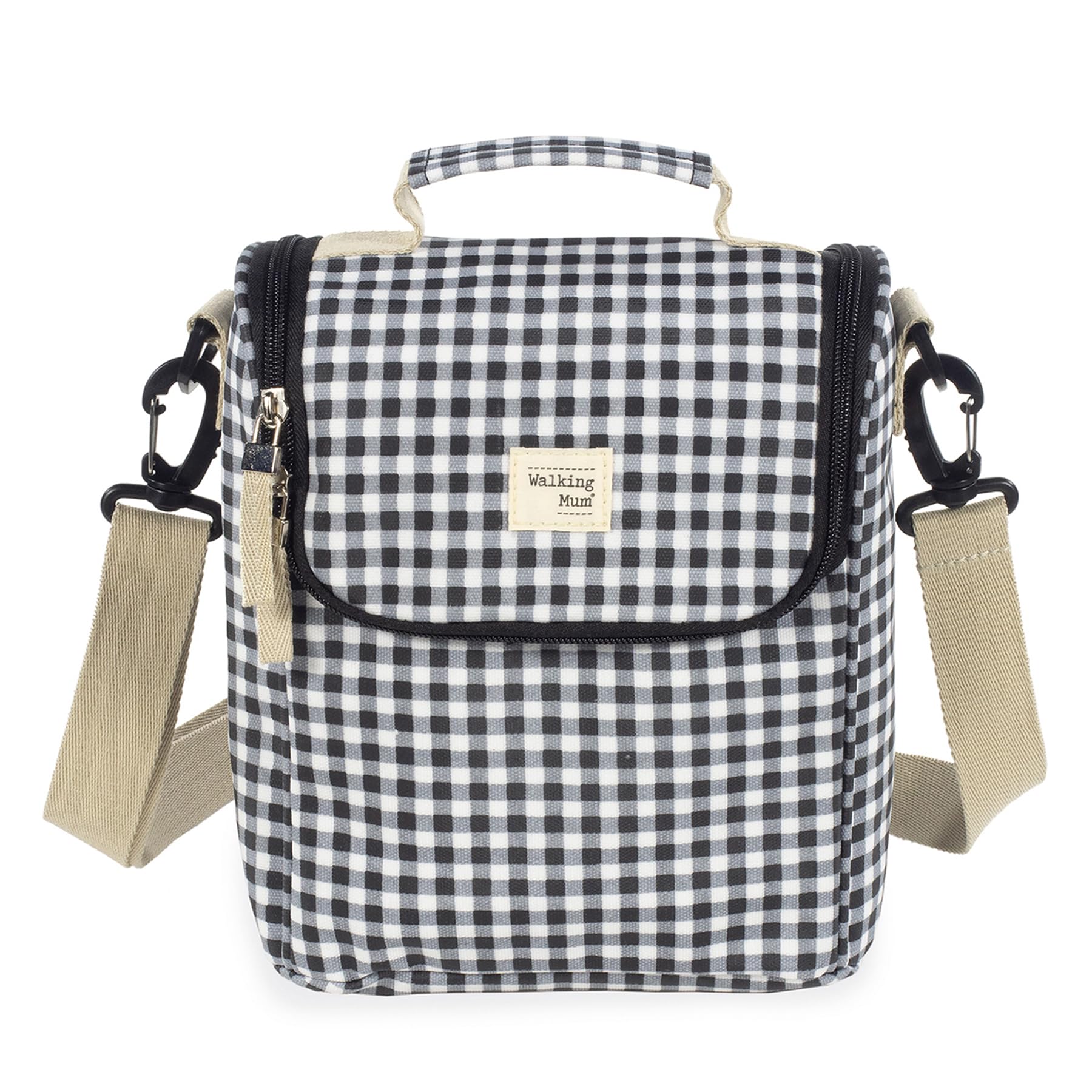 Walking Mum. Borsa termica per alimenti per bambini I Love Vichy, grande capacità, design versatile con manico corto e tracolla per portarlo sulle spalle. Colore: nero. Dimensioni: 26 x 23 cm, Nero