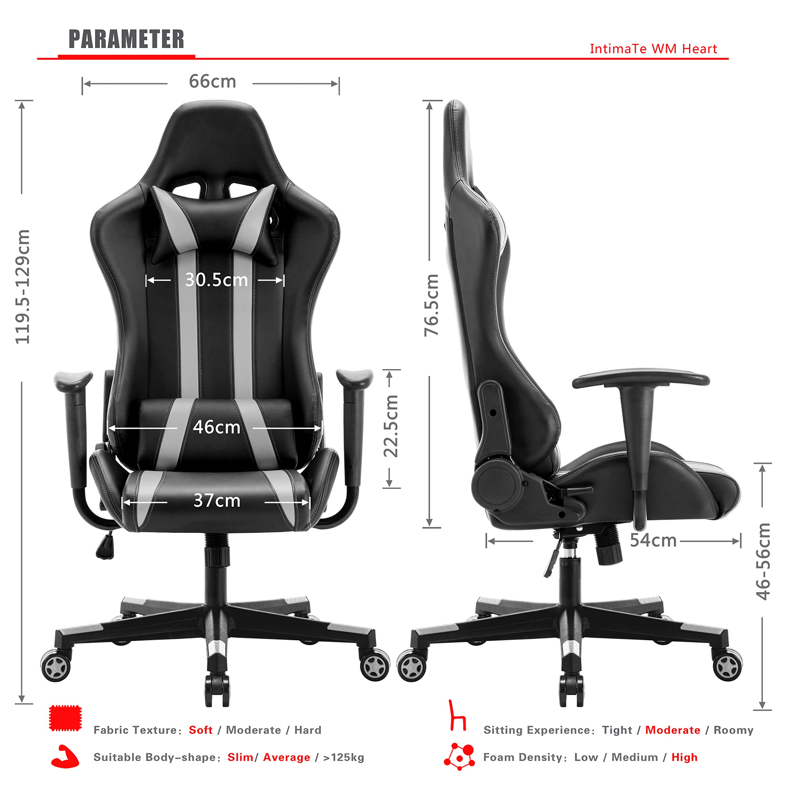 IntimaTe WM Heart Chaise Gaming. Fauteuil Gamer Ergonomique PU Pivotant Avec Hauteur Rglable