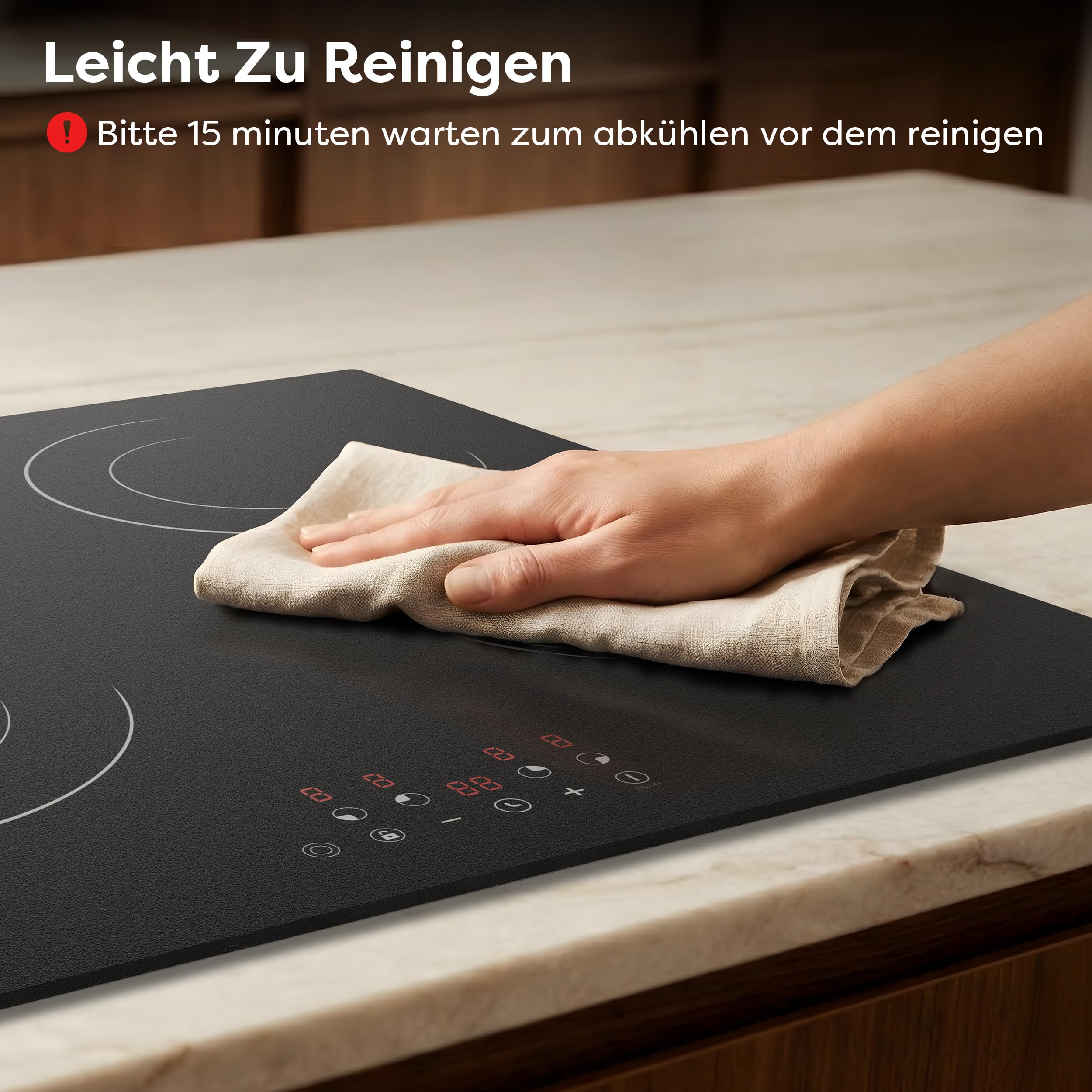 CDV Glaskeramikkochfeld 4 Kochzonen 60 cm 6600 W | Autarkes 60-cm-Einbaukochfeld ohne Stecker, mit Touch, Timer, Kindersicherung und Restwärmeanzeige