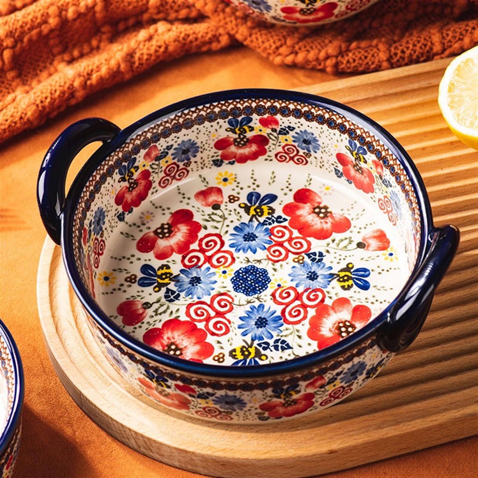 Teglie per Forno Stoviglie sottosmalto for Uso Domestico Teglia da Forno in Ceramica ad Alta Temperatura con Manico di Grande capacità Ciotola Profonda Teglia da Forno(18.5cm)