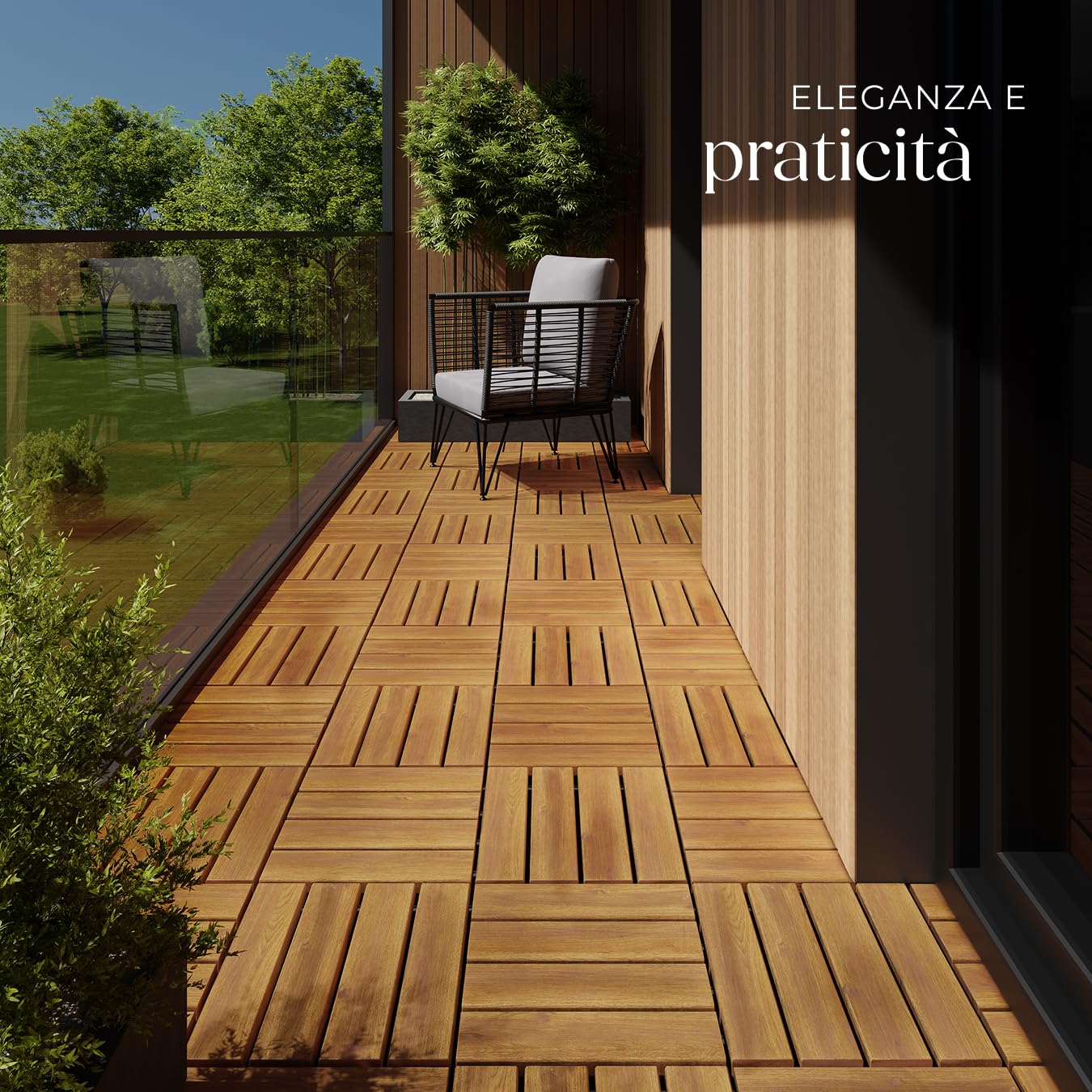 tectake® Set di 40 Piastrelle in Legno di Acacia per Esterno, 31x31 cm, area confezione 3,844 m², 4 Doghe Ciascuna, Sistema a Clic, Pavimento per Terrazza e Balcone, Piastrelle per Giardino