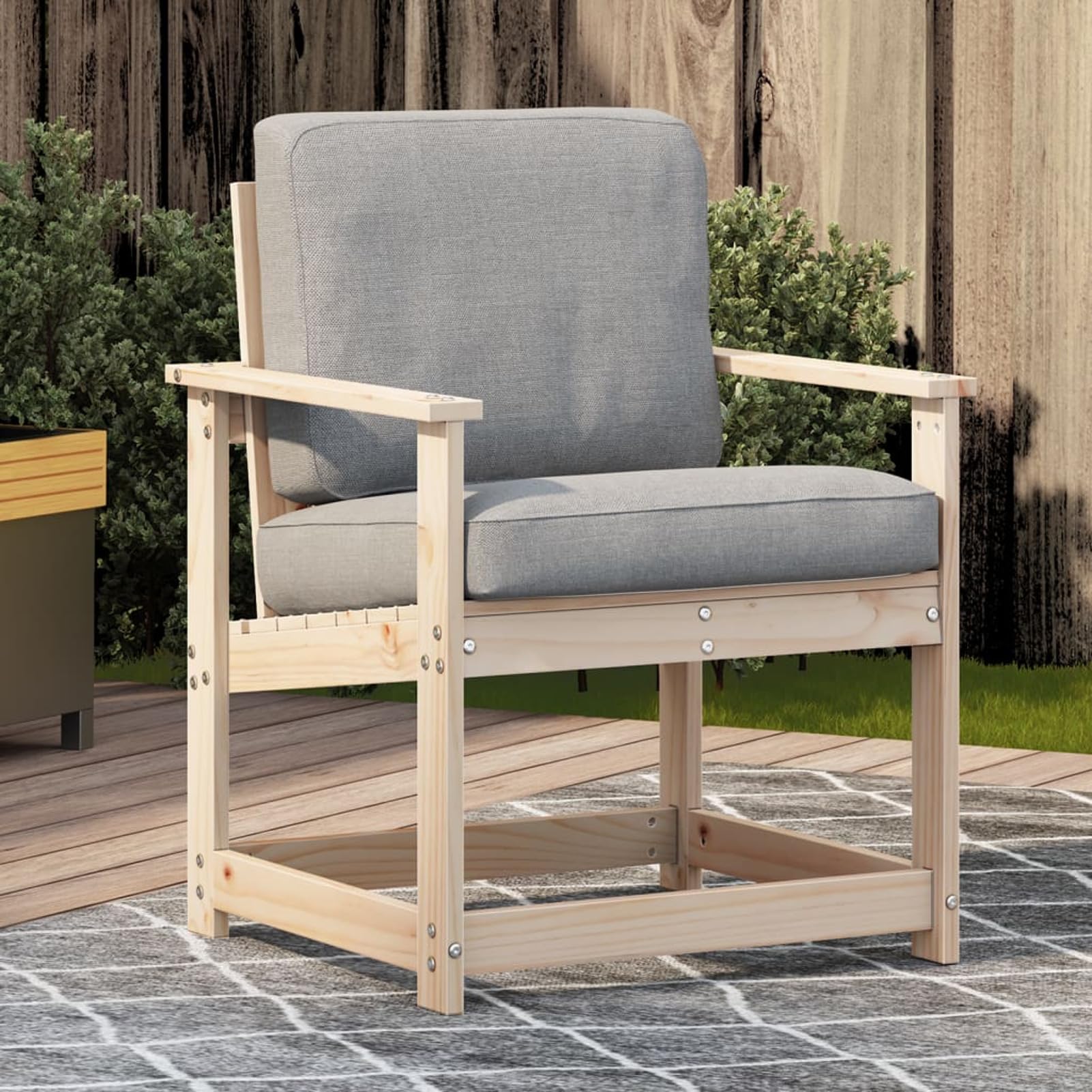 Homgoday Silla de jardín Madera Maciza de Pino 62x56x77 cm, Sillón Exterior Terraza Balcón Patio Butaca Asiento Muebles Mobiliario Hogar Comedor Sillas de jardín