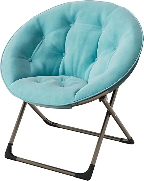 GAOMON Saucer Chair, Comfy Chair Faux Fur Lounge Moon Chair with Folding Metal Frame, Oversized Plush Flower Accent Seat for Adults, Teens & Kids, for Teens, Bedroom, Dorm or Living Room, Blue