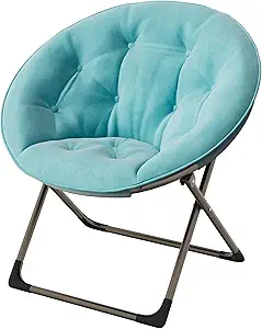 Saucer Chair, Comfy Chair Faux Fur Lounge Moon Chair with Folding Metal Frame, Oversized Plush Foldable Flower Accent Seat for Adults, Teens, Bedroom, Dorm or Living Room(1PCS, Blue)