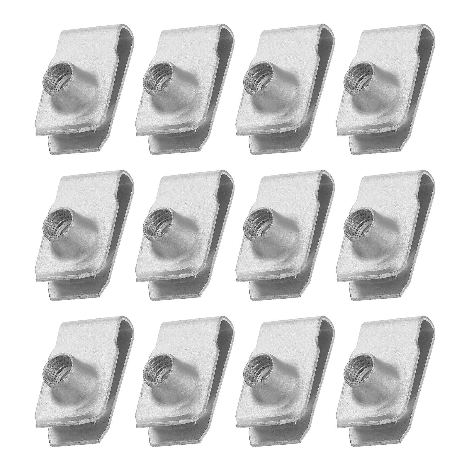 PATIKIL U-Style Clip-On Nut, 12 Pcs M6-1 Regular Extruded U-Nut U-Type Fasteners Hardware Nuts Manganese Steel for Automotive Metal Cars Motorcycles, Silver White