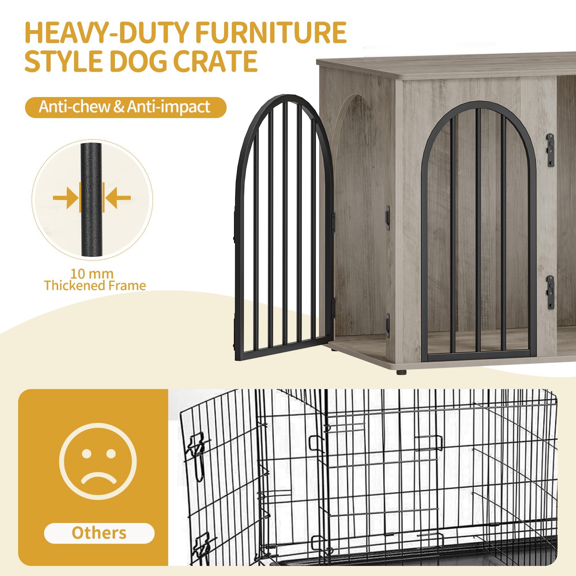 Cage pour Chiens 68cm Table d'Appoint Niche Moderne Intérieur 3 Portes Porte arquée 68 x 49 x 56 cm Ivoire Clair