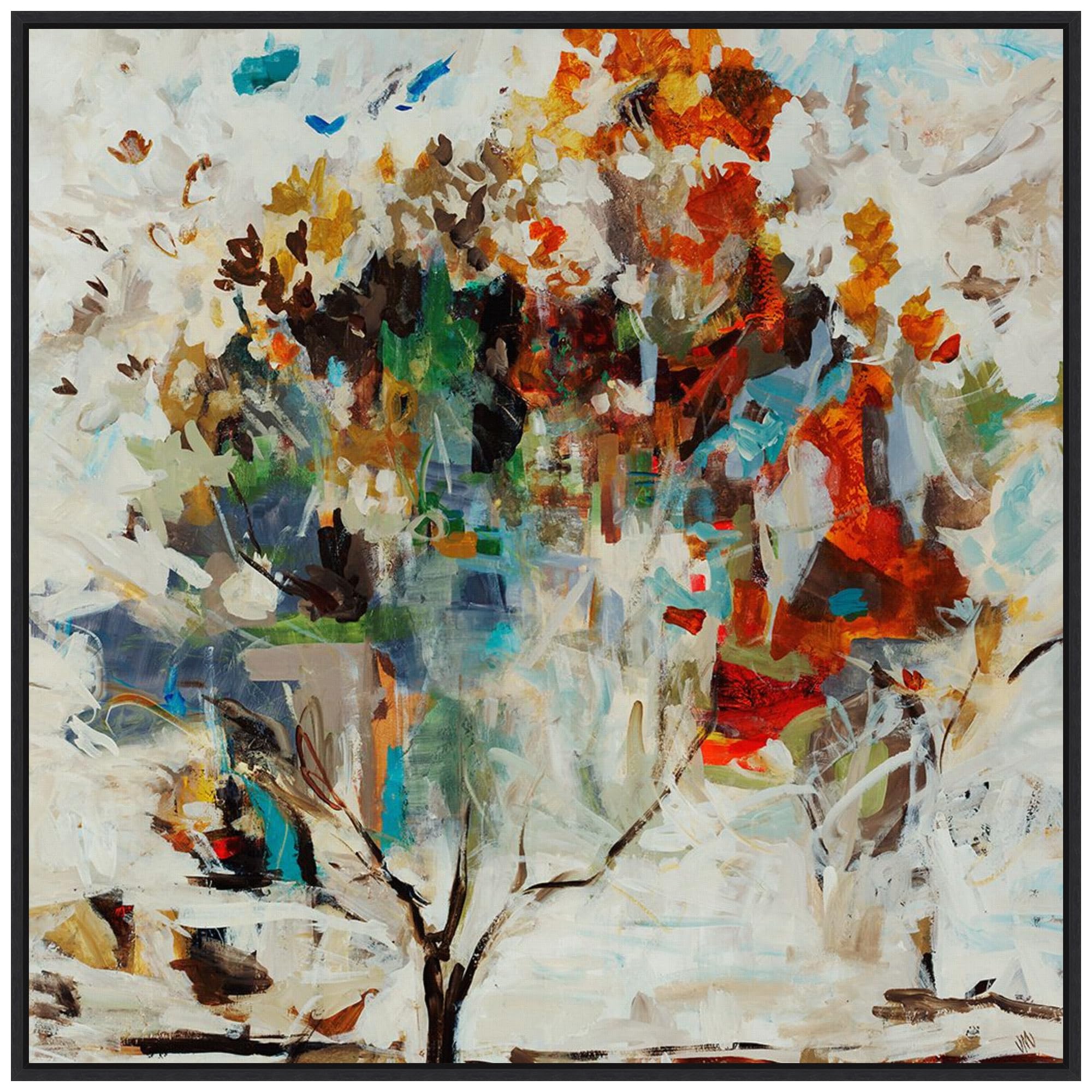 Amanti Art Framed Canvas Wall Art 30x30 Bird Nest Tree by Jodi Maas, Framed Wall Art Canvas, Abstract Artwork, Modern Decor, Large Poster Painting for