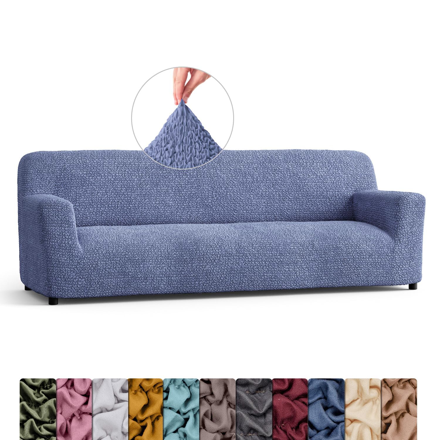 Menotti Stretch Sofa Cover for 4 Seater Couch Magic Sofa Covers Elastic Fabric Furniture Elastic Fabric Furniture Protectors Extra Large Fitted Couch Slipcover - Microfibra - Blue (4 Seater) — image 1