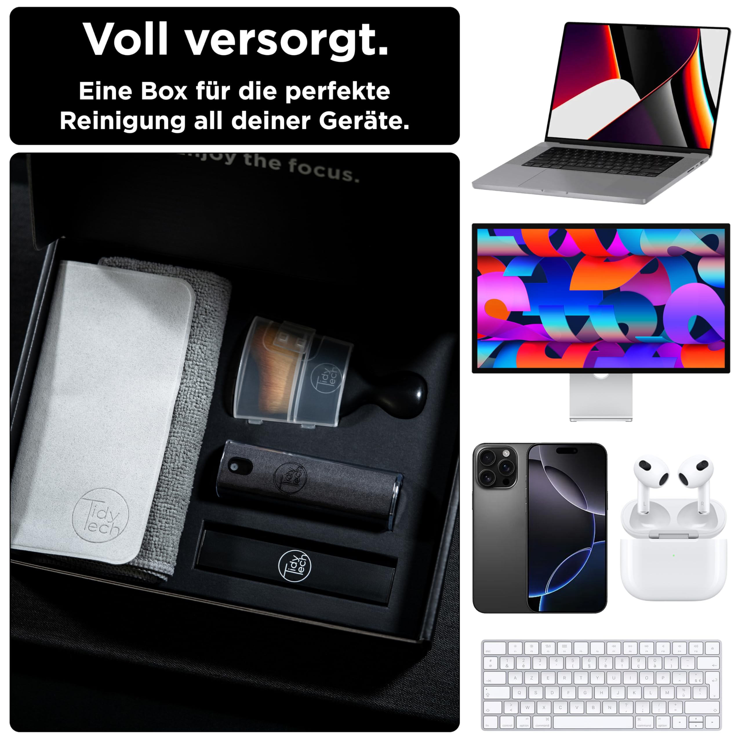 Premium Cleaning Set – ideal für Apple Geräte (Display, MacBook, iPad, Tastatur & AirPods,...)