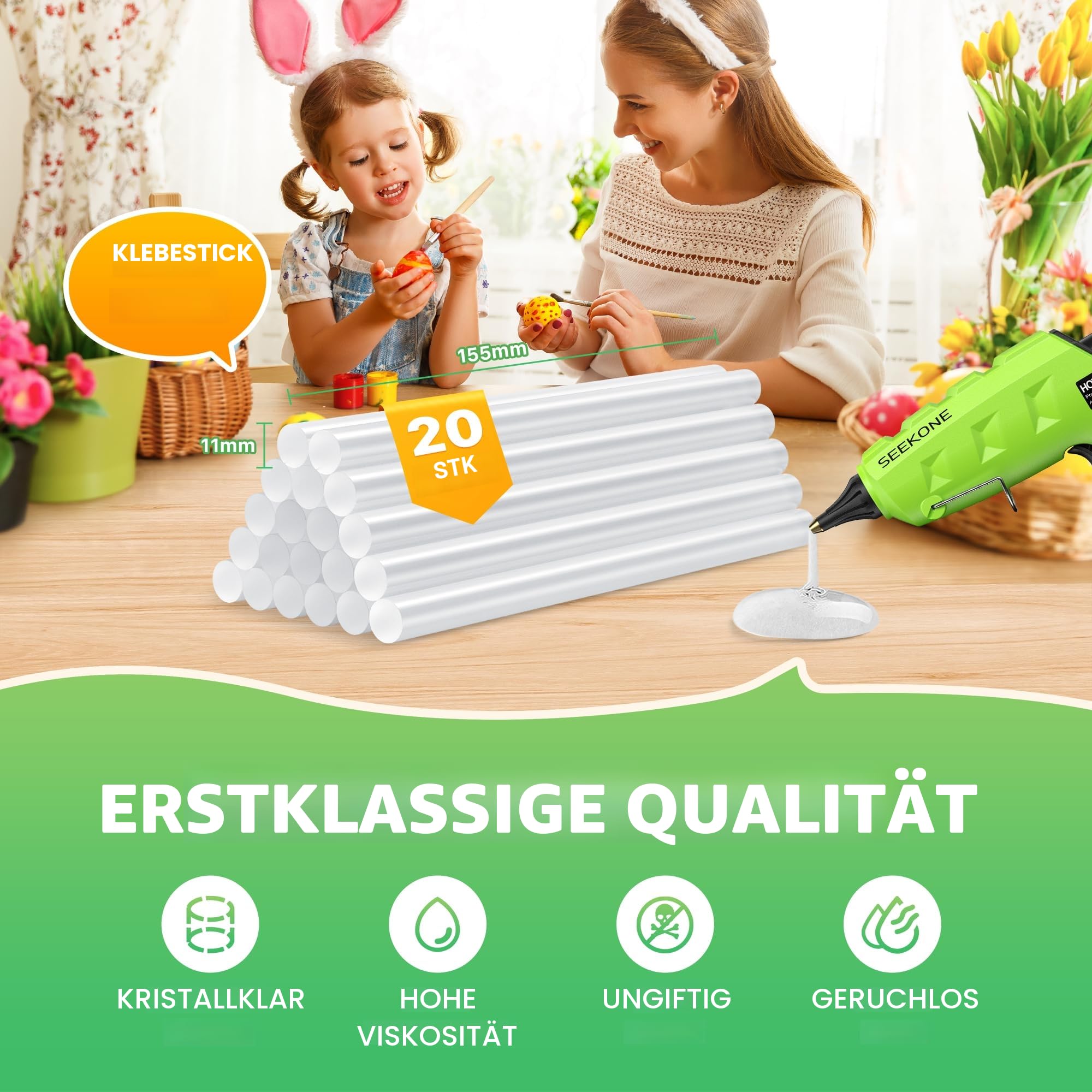 SEEKONE Klebepistole 60/100W Profi Heißklebepistole Dual Power mit 20 Stück Klebesticks Heißklebepistolen für schnelle Industrielle Reparaturen in Haus & Büro und Kunst Handwerk Reparatur DIY