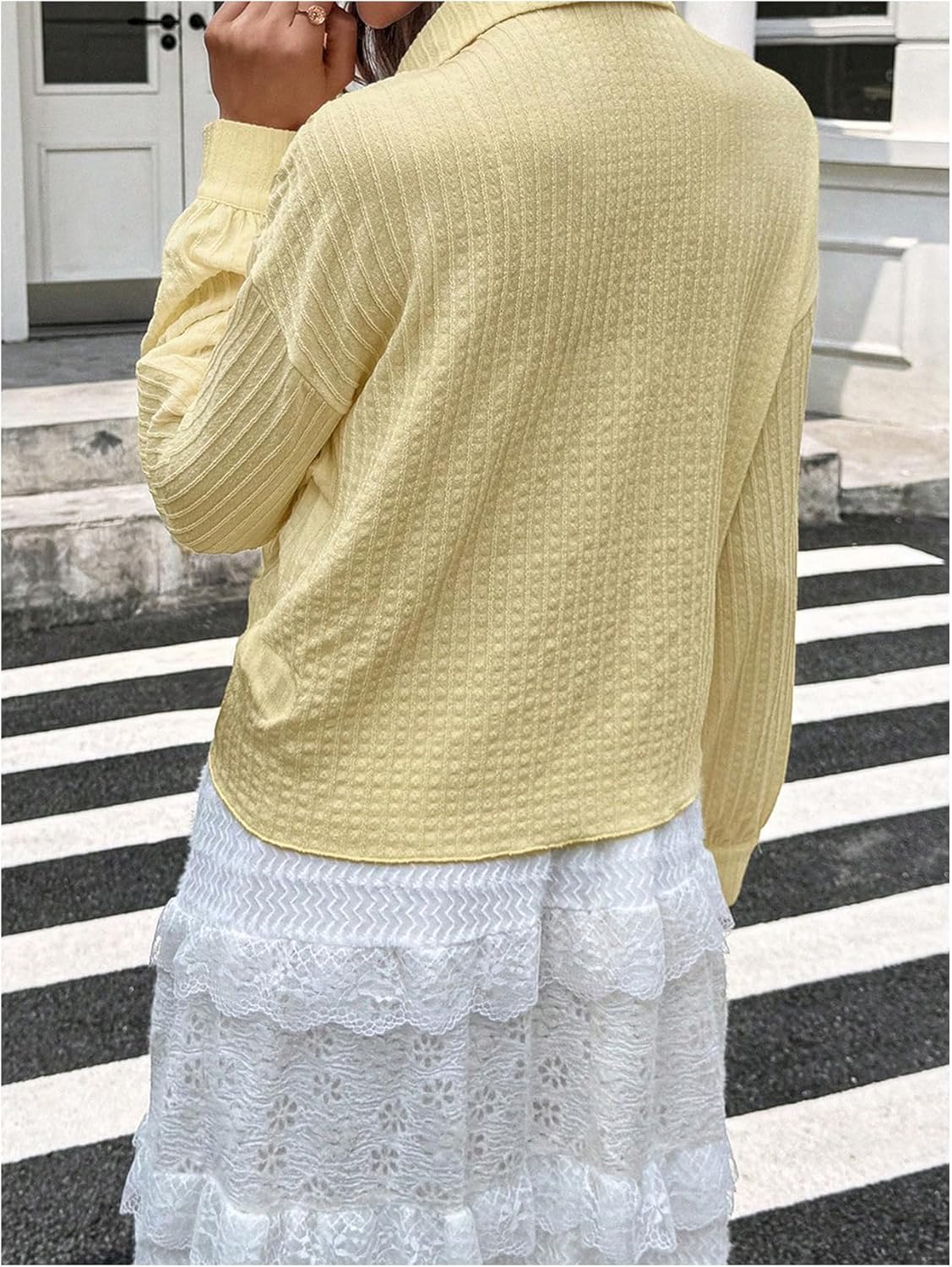 SHENHE Women's Button Down Shirt Long Sleeves Loose Fit Collared Blouses Casual Textured Top - Image 2