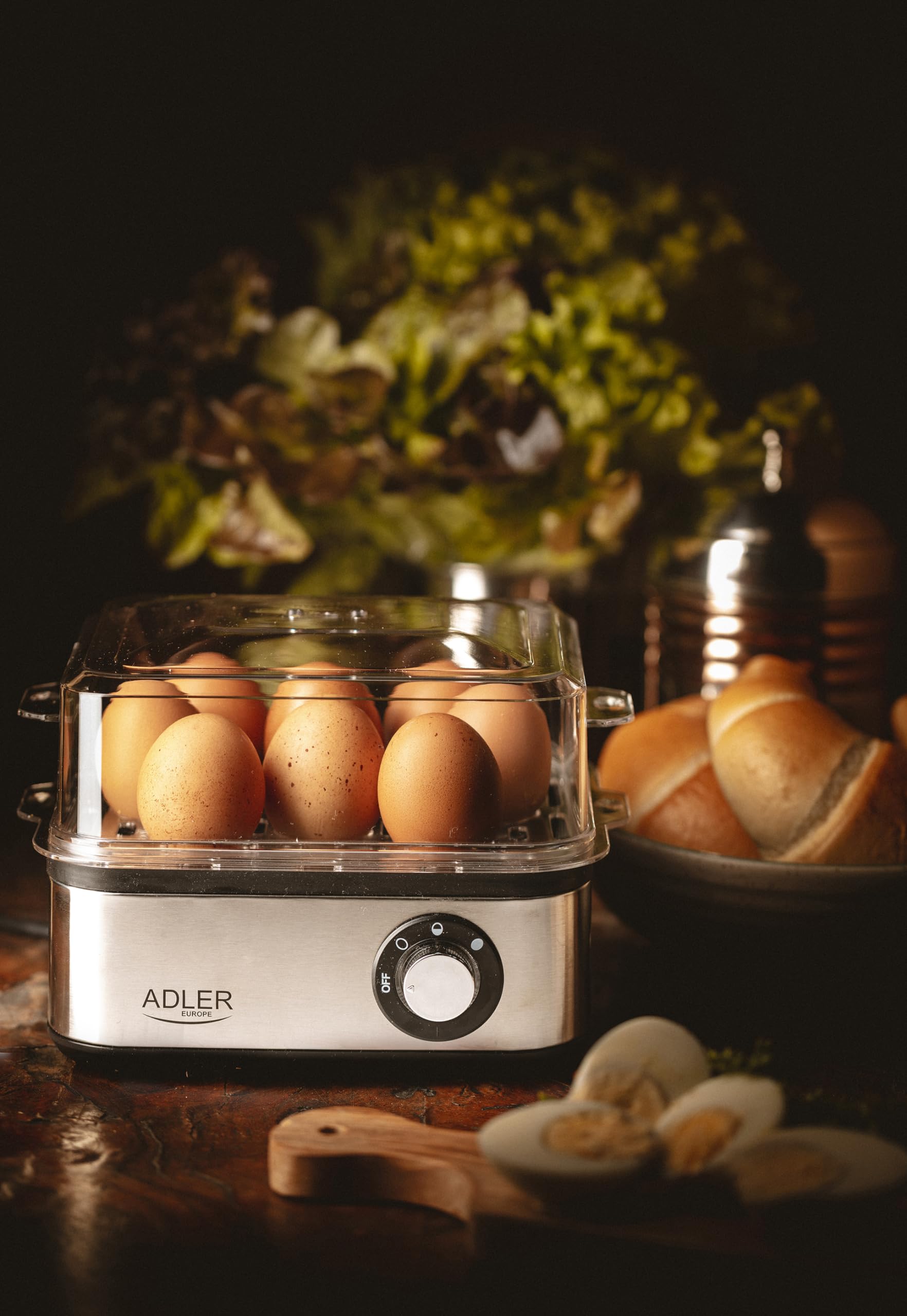 ADLER EUROPE AD 4486 Eierkoker met 8 eieren, zacht, medium, hard, gelijktijdig koken, maatbeker met insteeknaald, automatische uitschakeling met akoestisch signaal, pocheeerinzetstuk, 500 W