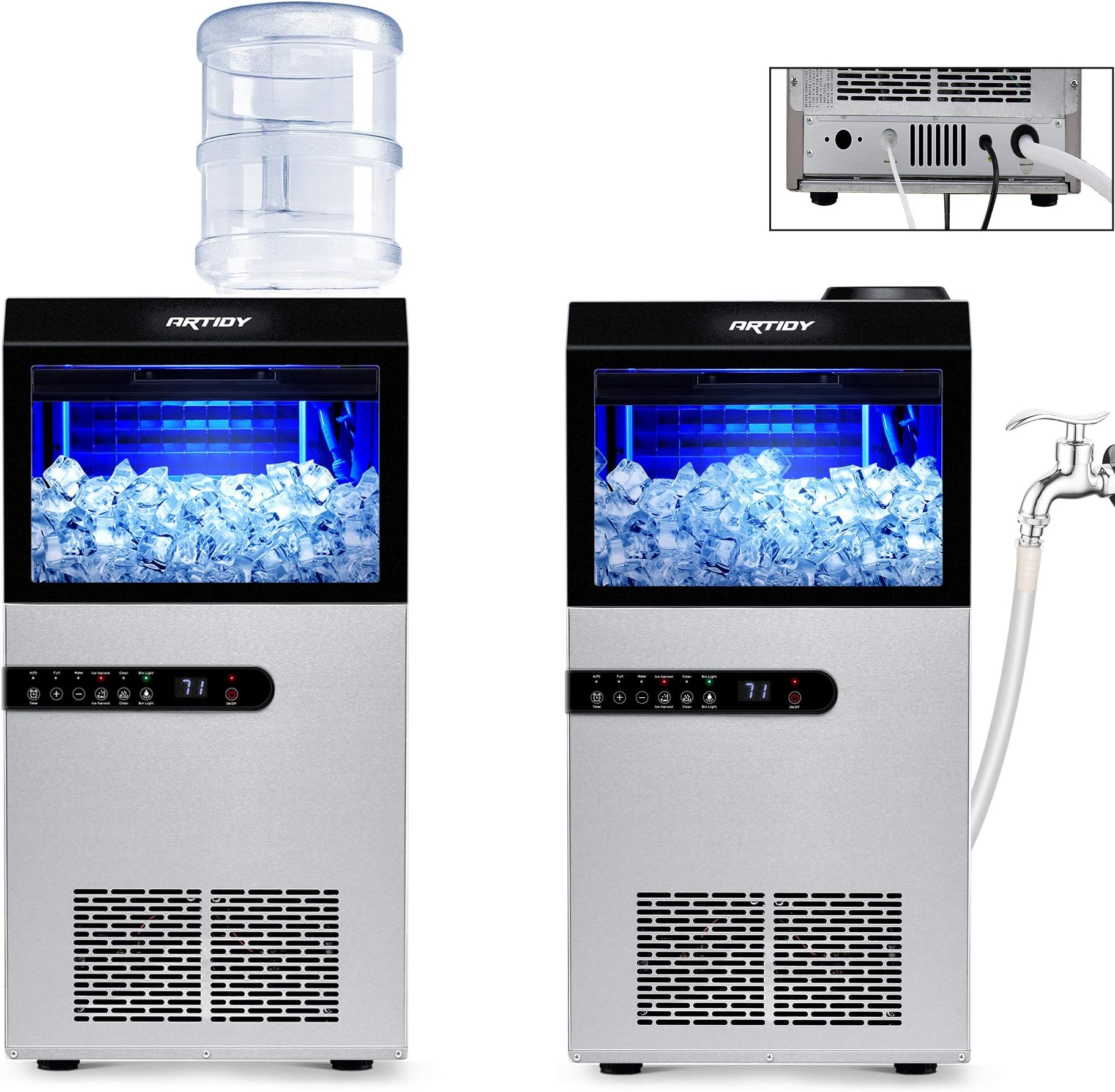 Artidy Commercial Ice Maker Machine, 100LBS/24H Clear Ice Cube, Stainless Steel Under Counter Ice Maker, 33lbs Ice Storage Capacity Ideal For Home, Office, Restaurant, Bar and Coffee Shop