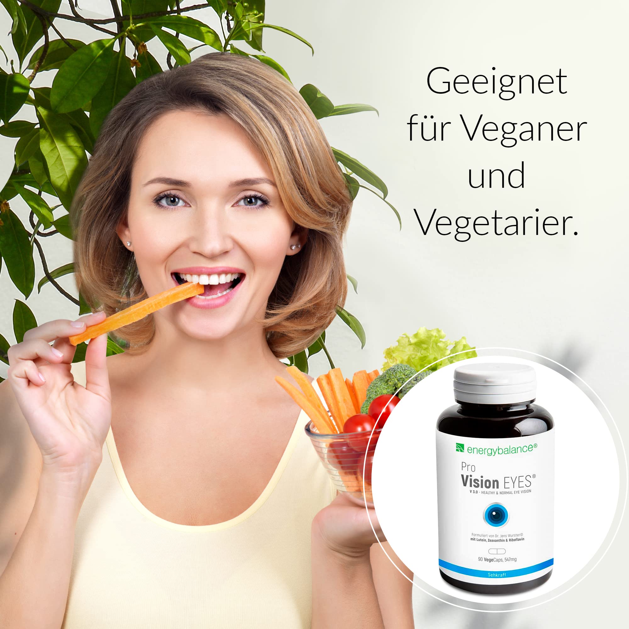 Pro Vision EYES - Augenvitamine Kapseln - Altersbedingte Makuladegeneration (AMD)- 90 VegeCaps à 547 mg mit Vitamin A, C, Zink, Riboflavin - von EnergyBalance - Qualität aus der Schweiz