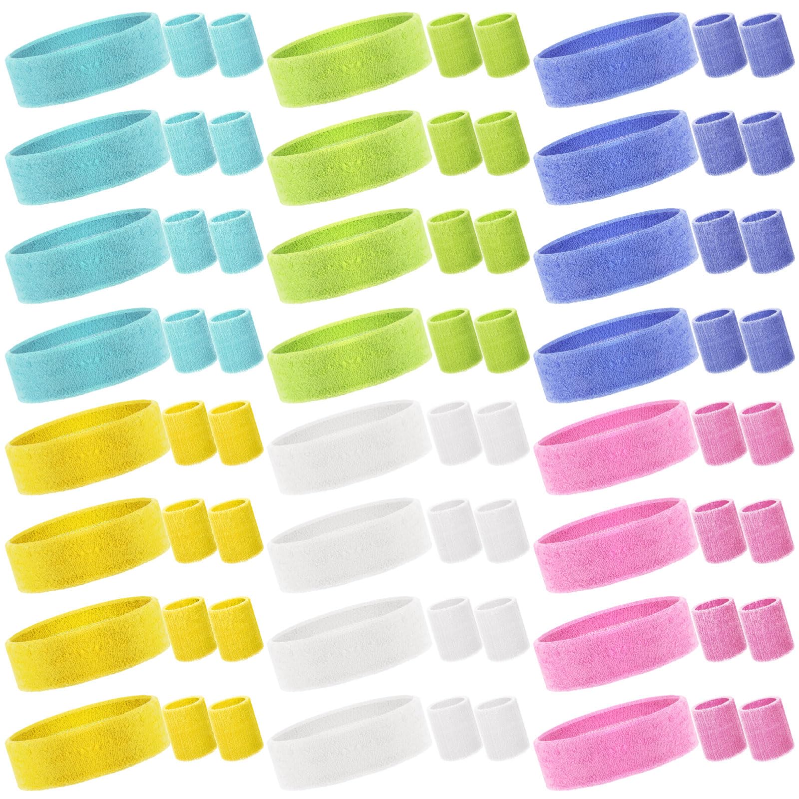 Set di 72 fasce per il sudore fluo anni '80, include 24 fasce sportive e 48 braccialetti per il sudore, per donna e uomo
