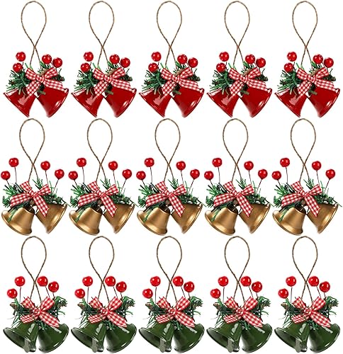 Cididu 15 adornos de campanas de Navidad, adorno colgante para cascabel, colgantes de campana para árbol de Navidad, campana colgante y timbre para