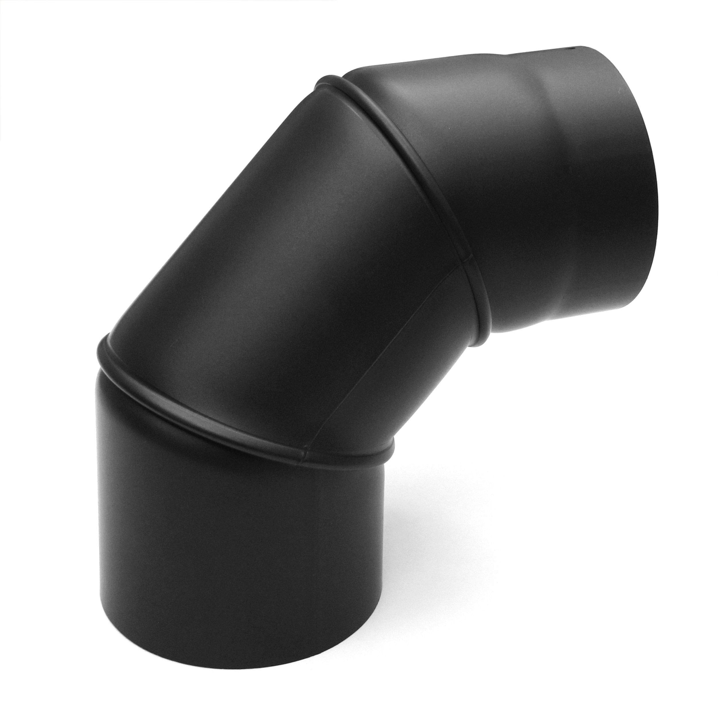 raik Rauchrohrbogen/Ofenrohrbogen 0-90° drehbar 3-teilig 160 mm Durchmesser Stahlblech 2 mm Schwarz SH030-160-sw