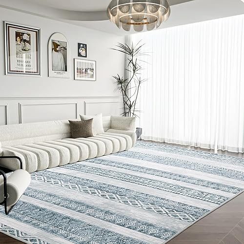 HOMBYS 10 x 14 ft Moroccan Style Area Rug for Living Room Bedroom, Large Taupe Boho Non-Slip Floor Carpet for Indoor Office Dining Room, Modern Geometric Contemporary Home Deco, Machine Washable