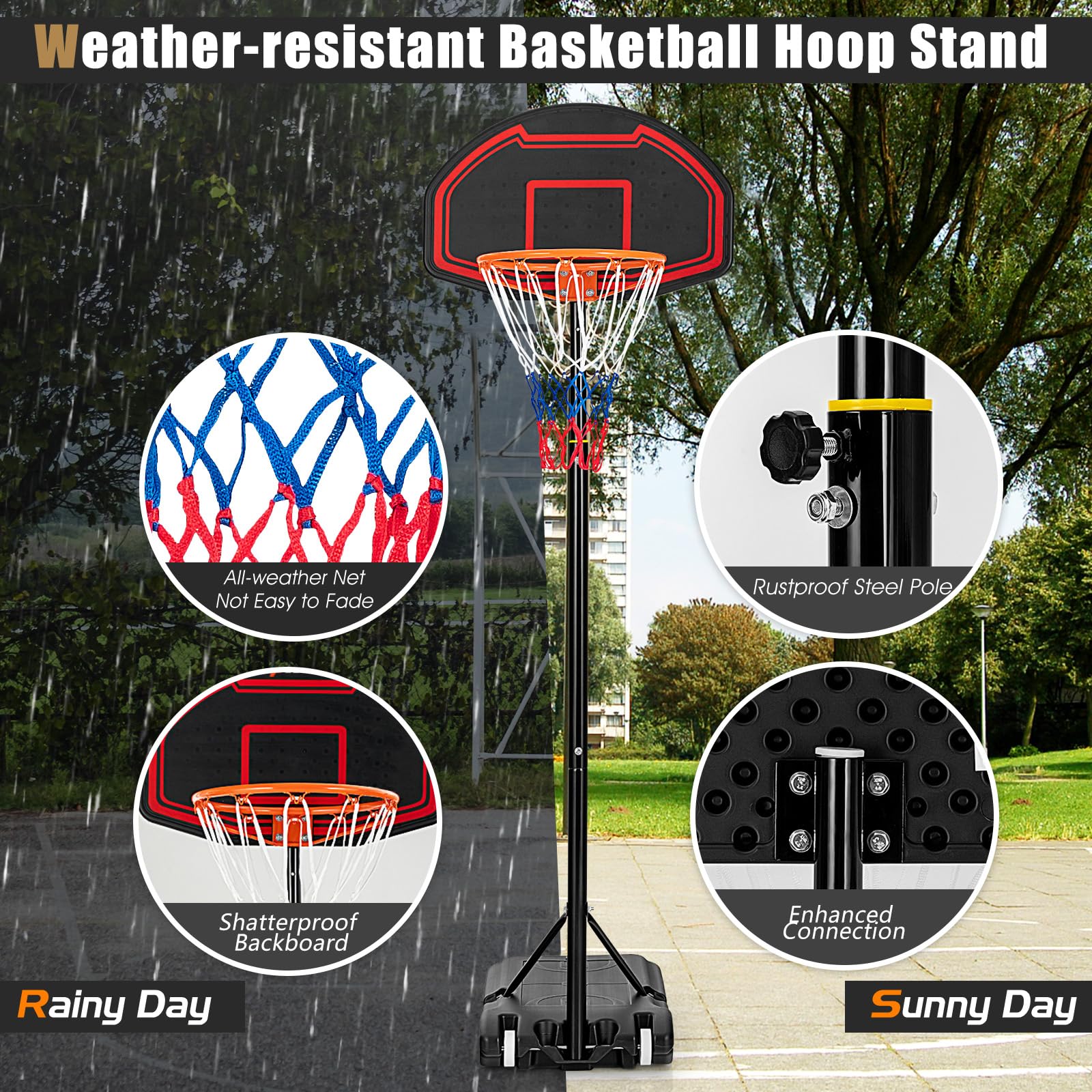 KOMFOTTEU Canestro Basket Esterno HDPE, Altezza Regolabile 5 Livelli