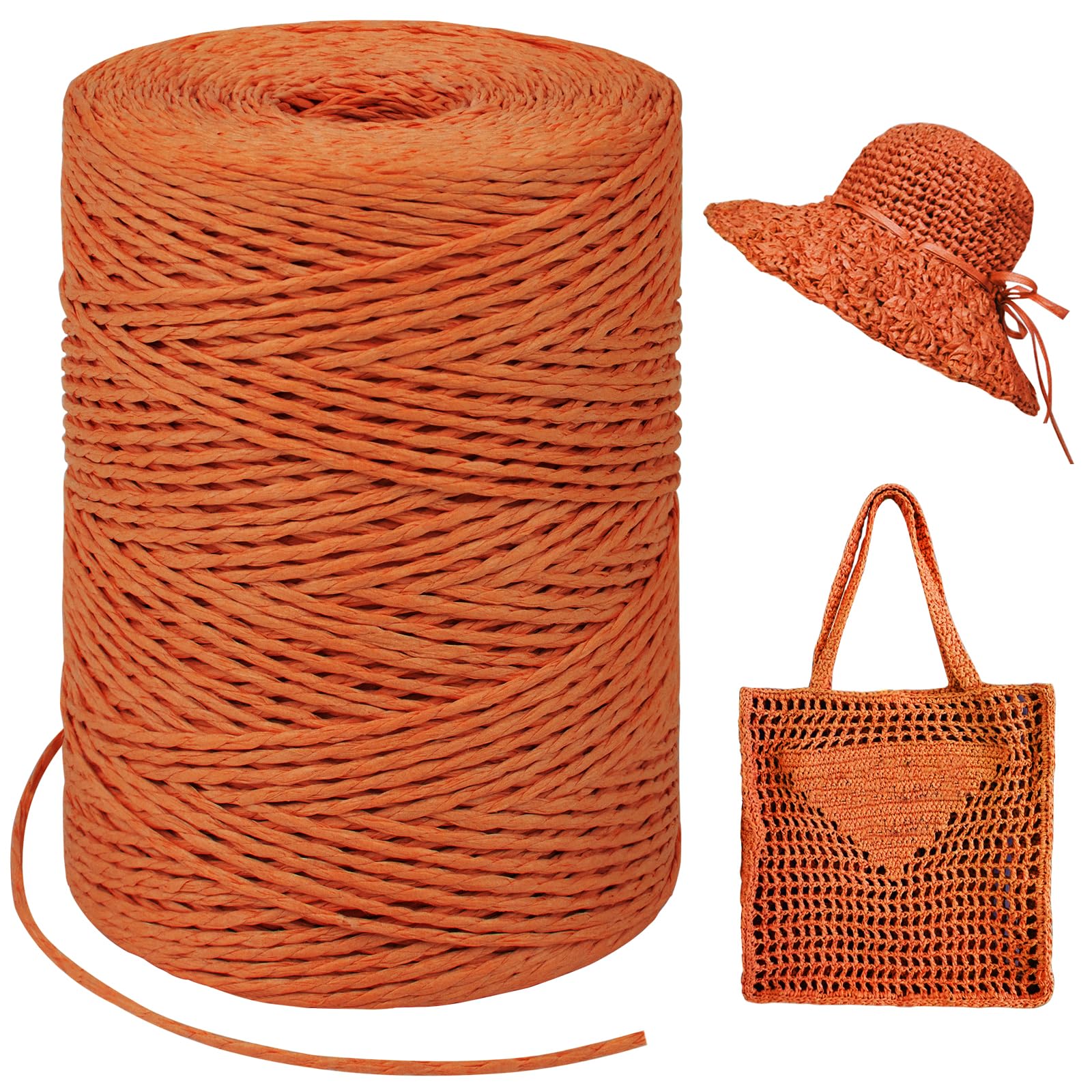 Orange Red Raffia Yarn for Crochet Bags, 1.5mm x 328 Yards Round String Ribbon for Gift Wrapping, Paper Ribbon Yarn for Crocheting Sun Hat, Bag, DIY Crafts, Holiday Decoration