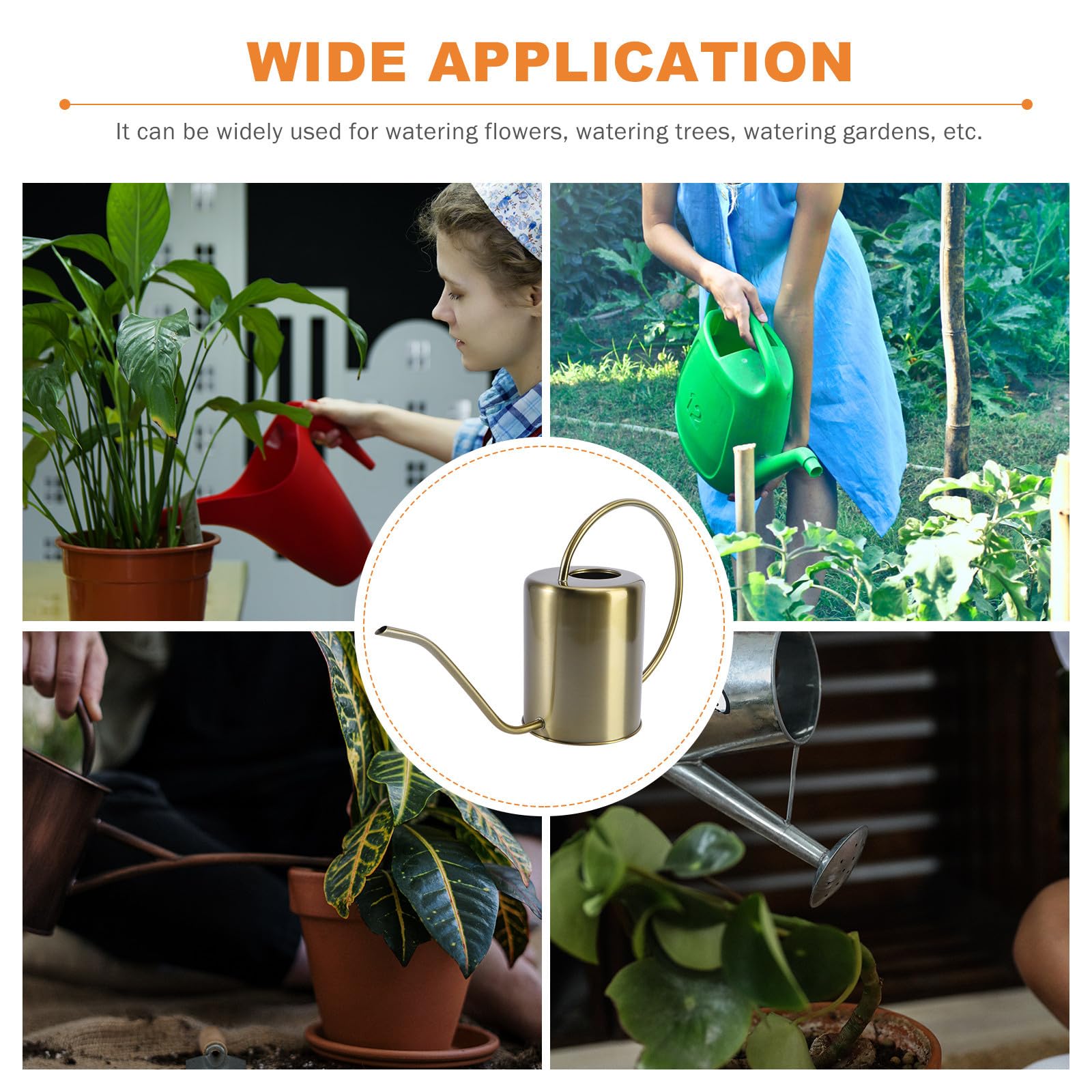 TEHAUX Arrosoir en Acier Inoxydable 2000ml à Long Bec Classique, Étanche et Facile à Transporter pour Jardinage et Maison