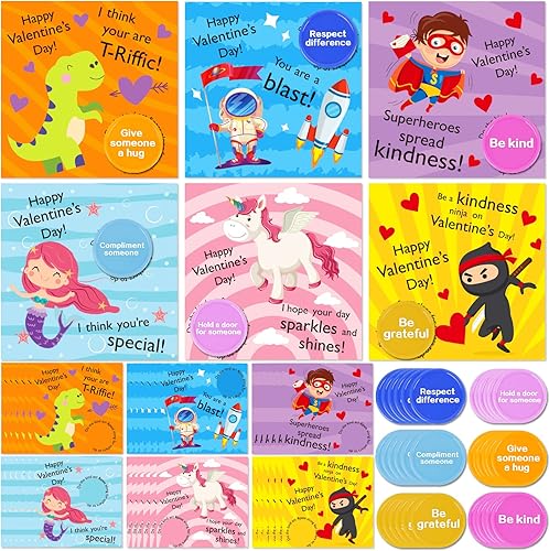 Paquete de 36 tarjetas de regalo para el día de San Valentín para niños tarjetas de bondad de San Valentín con sobres y fichas para recuerdos de
