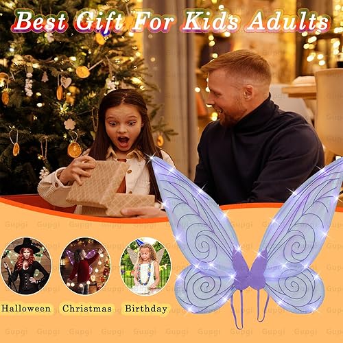 Miniatura 5 de Alas de hadas iluminadas para niñas, alas brillantes y transparentes, mariposa, hada, Halloween, alas de ángel, para niños y adultos