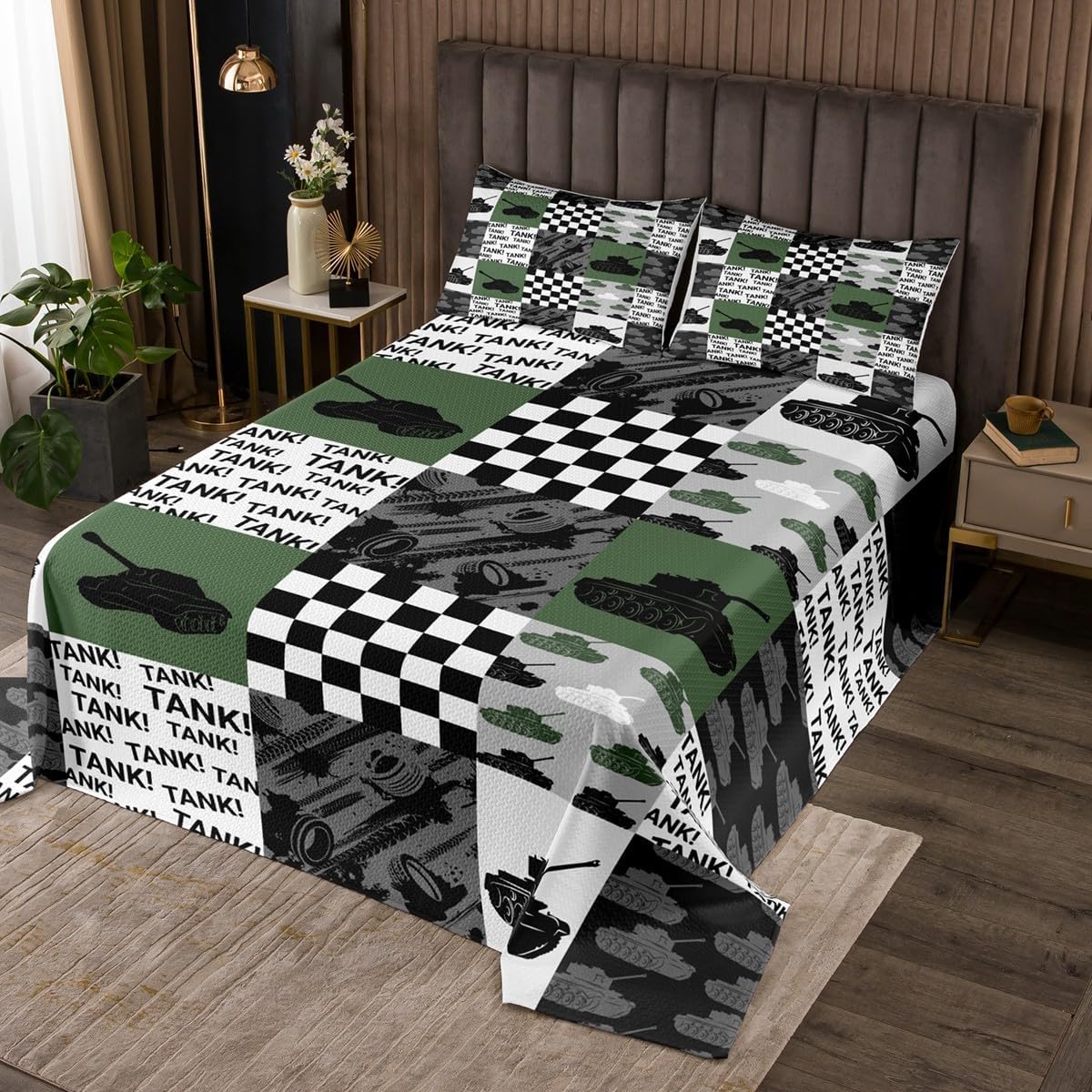Castle Fairy Airplane Bedding Set Twin Size,Geometric Plaid Patchwork Bedspread 2Pcs,Military Theme Comforter Set for Kids Boys Girls Teens Room Decor,Black White Blue Quilt Coverlet,1 Pillowcase