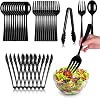 Set de 36 cubiertos desechables de plástico negro, tenedores, cucharas y pinzas | Suministros para fiestas, herramientas para buffet, 12 juegos, resistentes, para bodas, banquetes, uso diario, libres de BPA. 1
