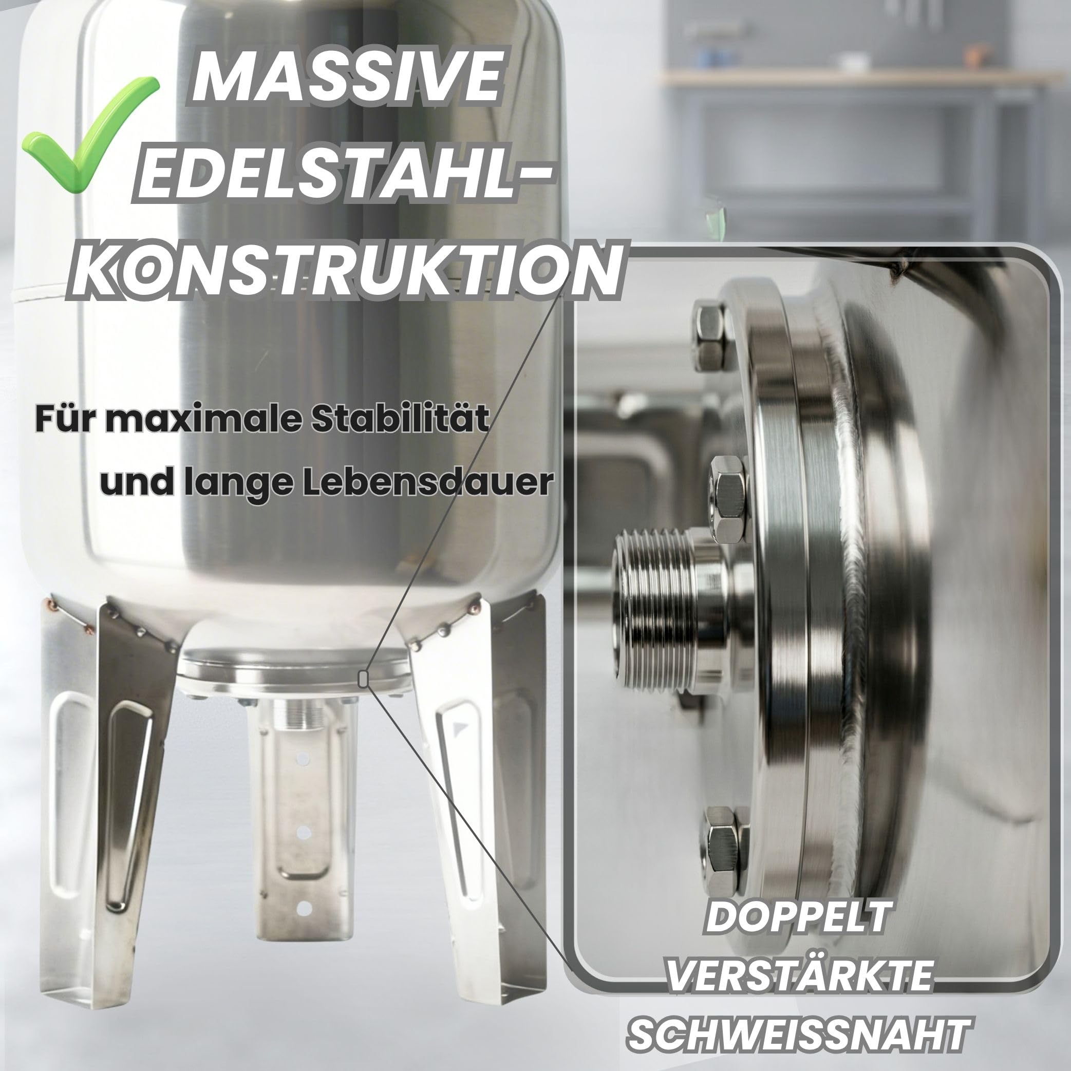 Druckkessel Membrankessel vertikal 50 L Edelstahl max. 8 Bar, Ausdehnungsgefäß stehend